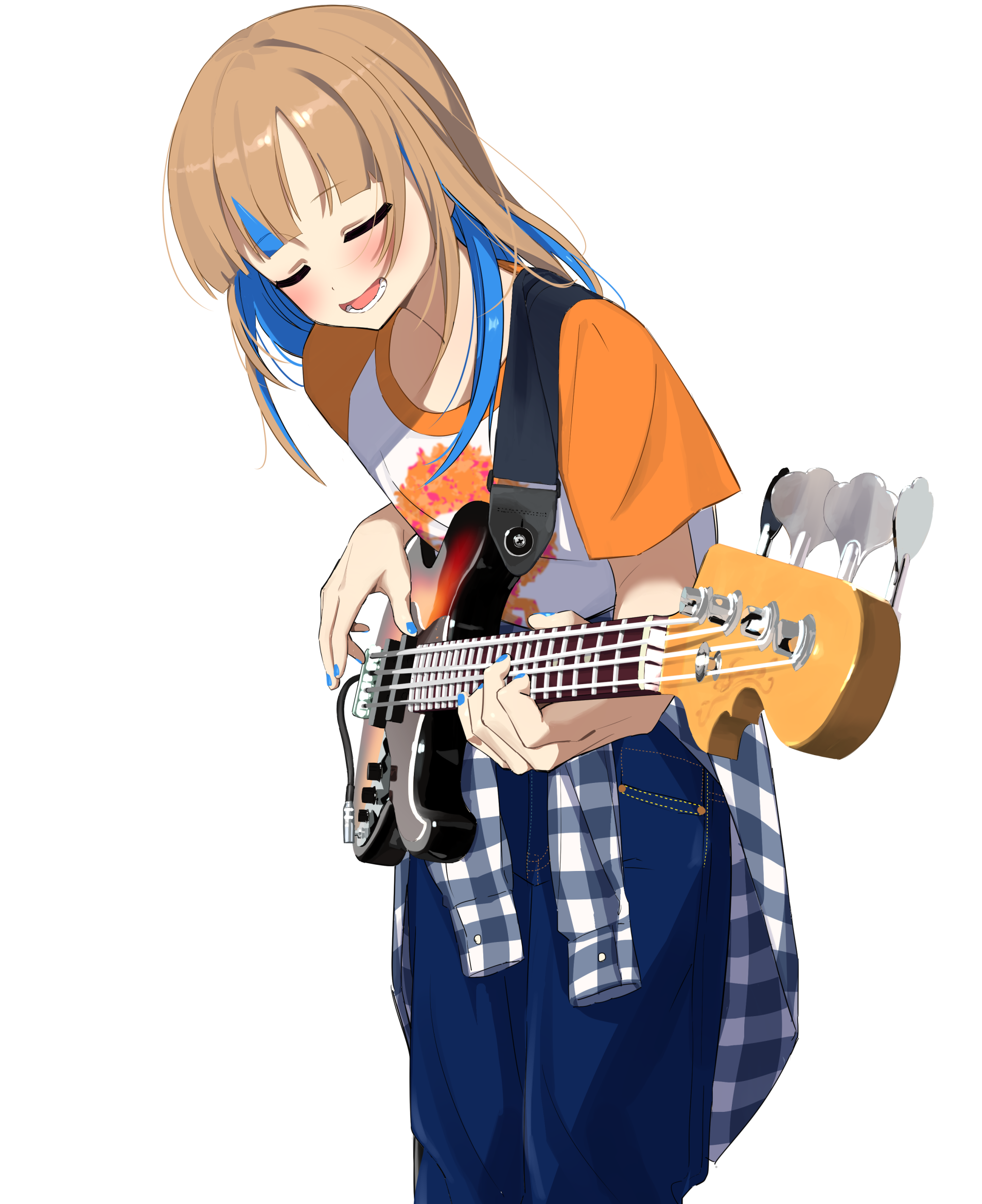 Anime girl playing a bass guitar HD Phone Wallpaper
