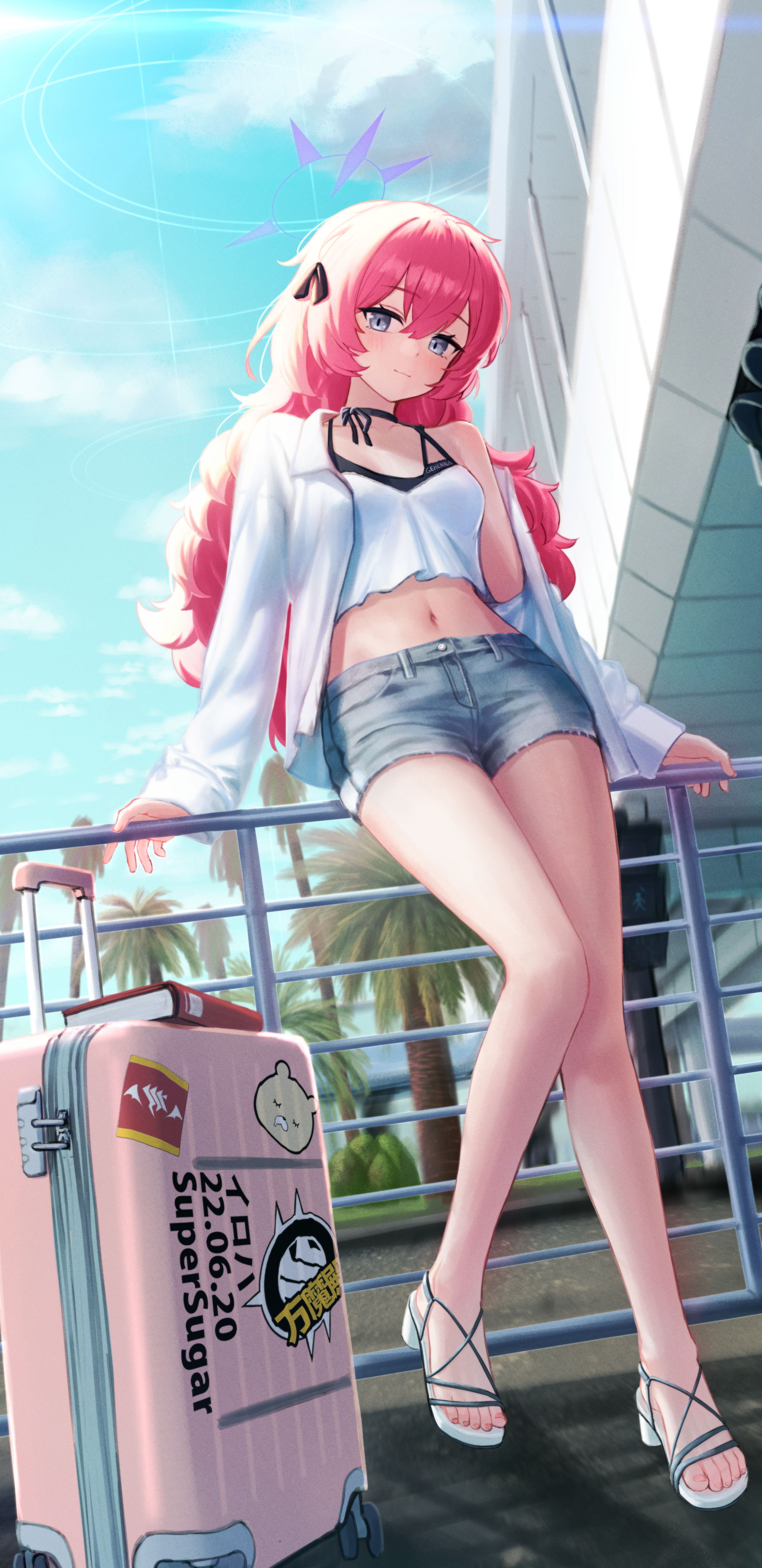 digital art belly belly button pink hair 2D HD Phone Wallpaper