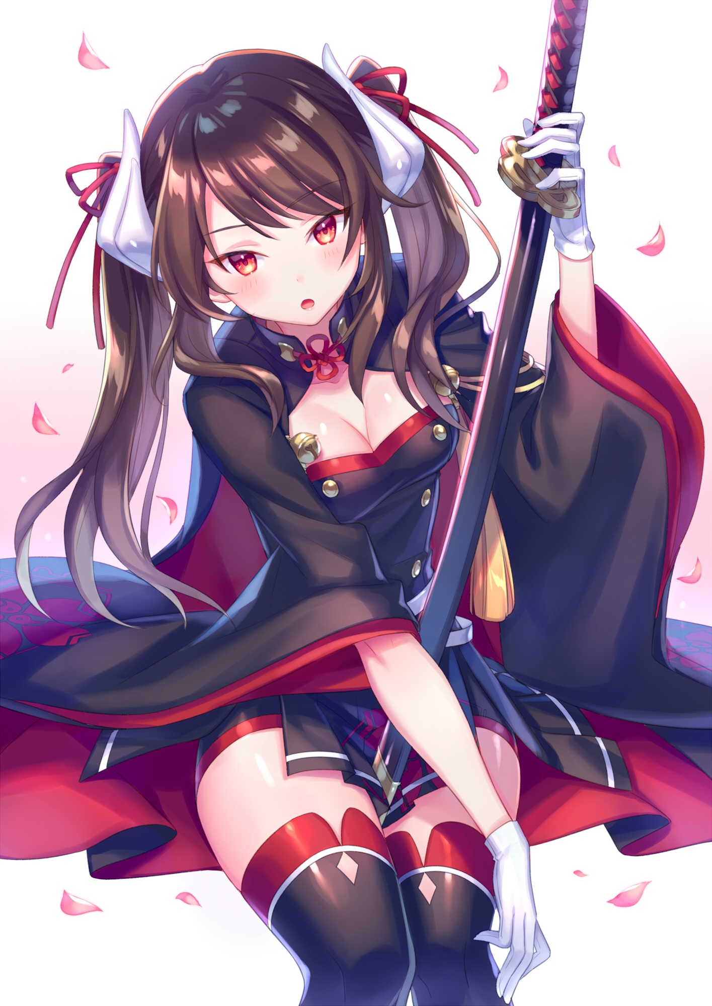 Haruna from Azur Lane with Katana and Twintails HD Phone Wallpaper