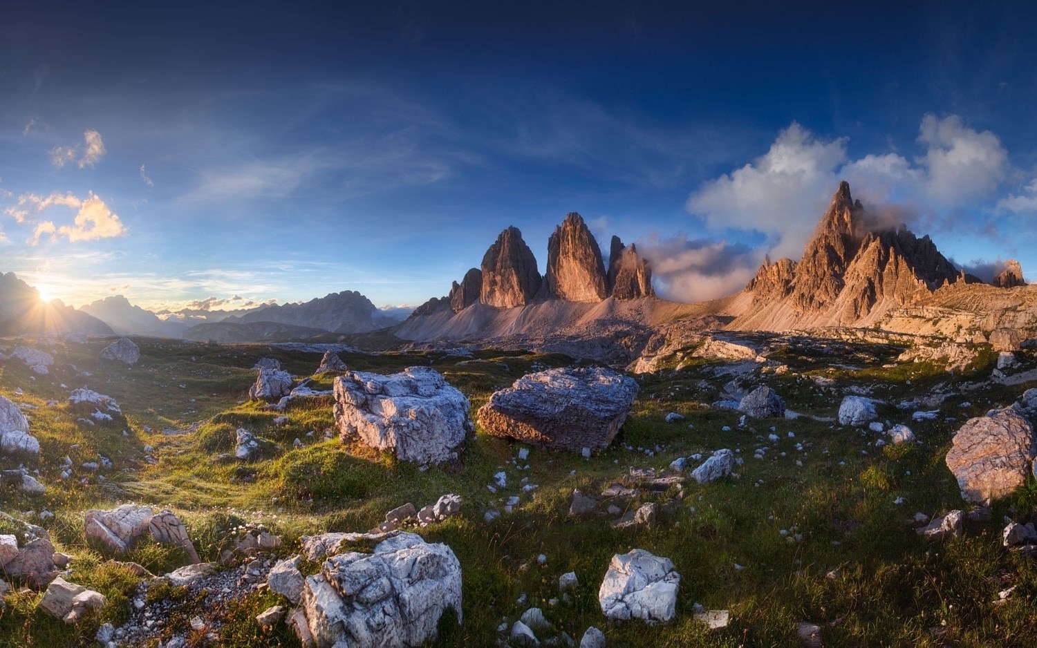 Tre Cime di Lavaredo mountains at sunrise HD Wallpaper