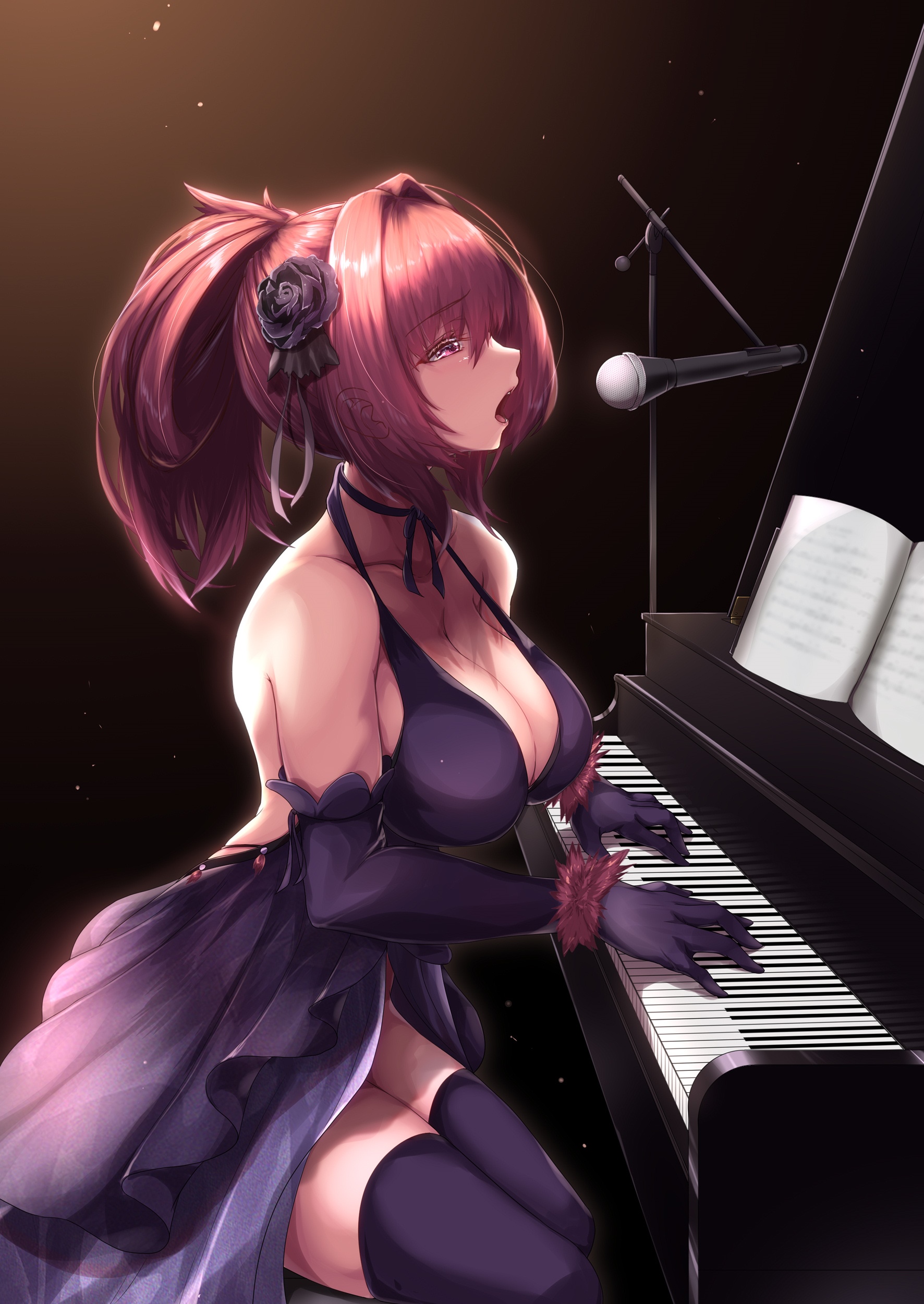 Scathach singing and playing piano with microphone HD Phone Wallpaper