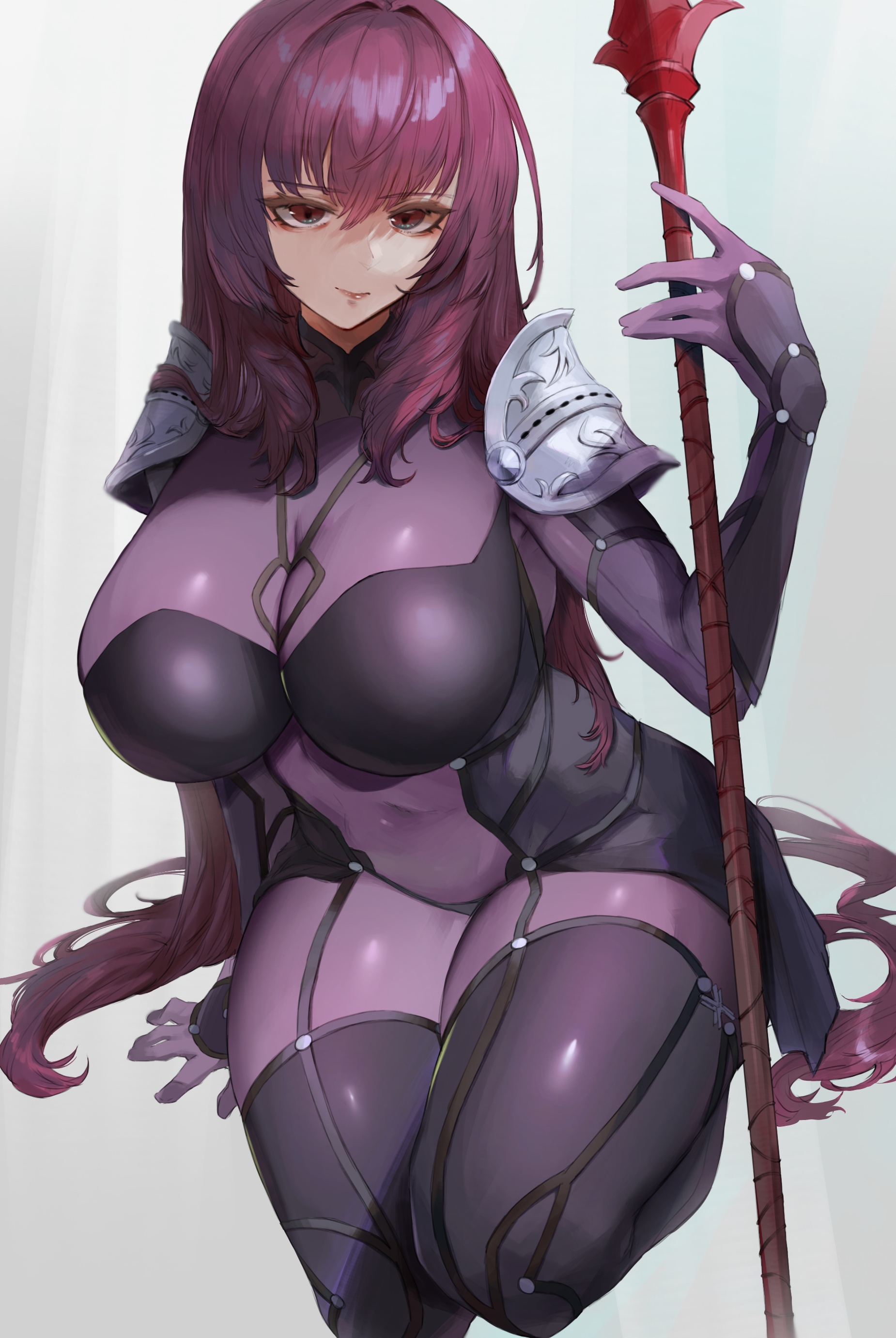 Scathach from Fate/Grand Order holding a staff HD Phone Wallpaper