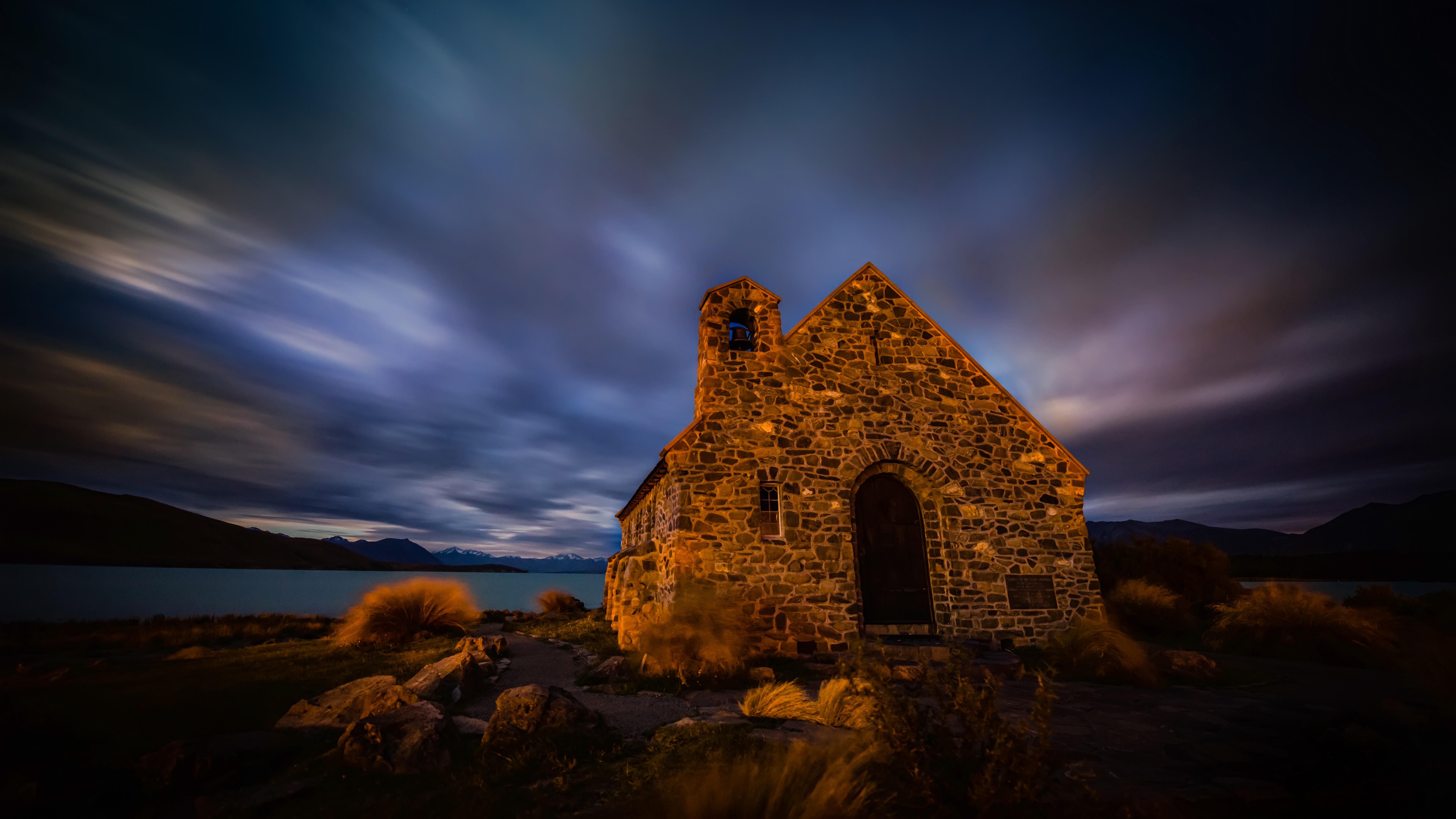 4K Church of the Good Shepherd at Night, New Zealand HD Wallpaper