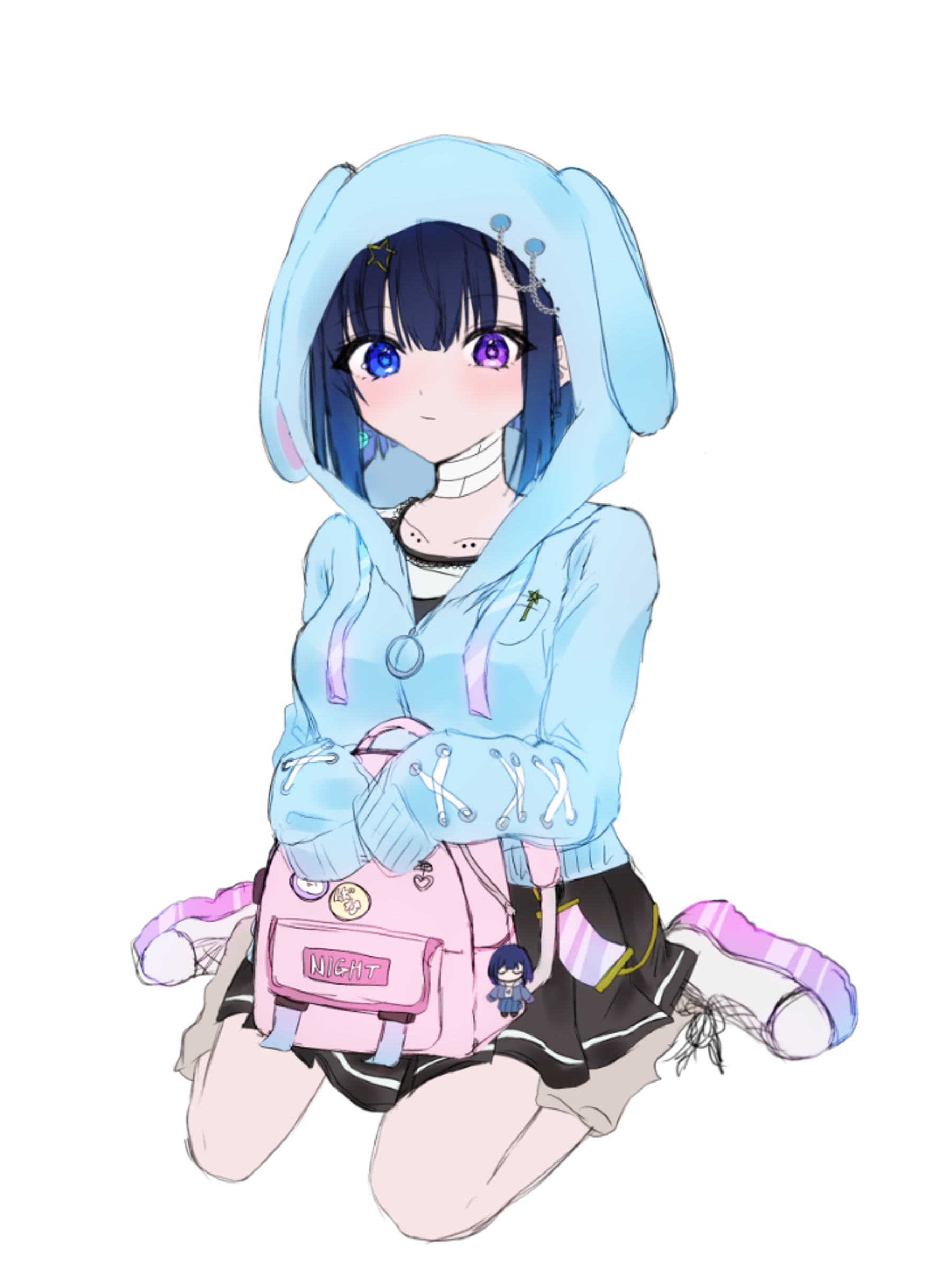 Girl in a bunny hoodie with a pink backpack HD Phone Wallpaper
