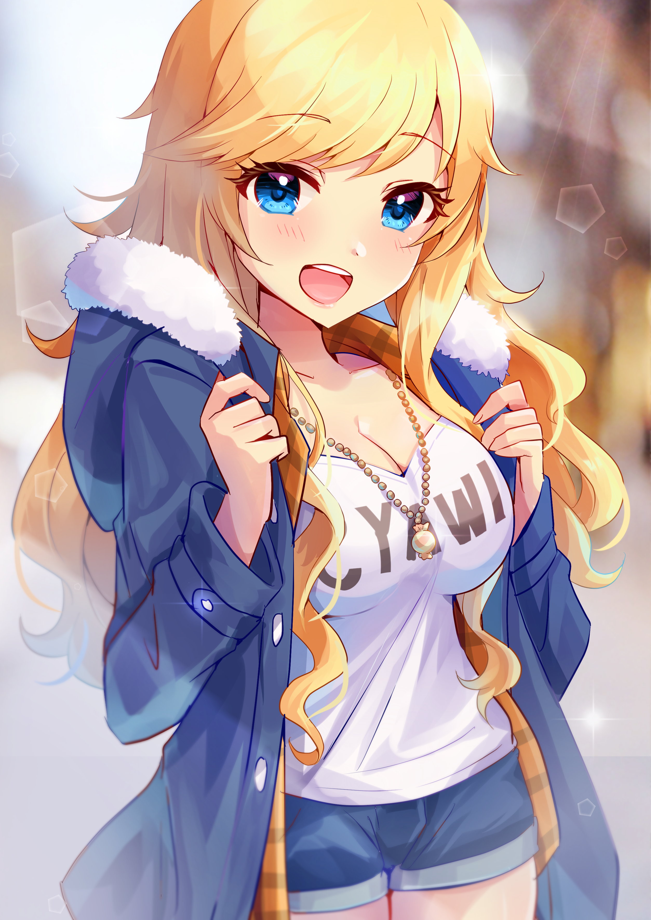 Anime girl with blonde hair and blue eyes HD Phone Wallpaper