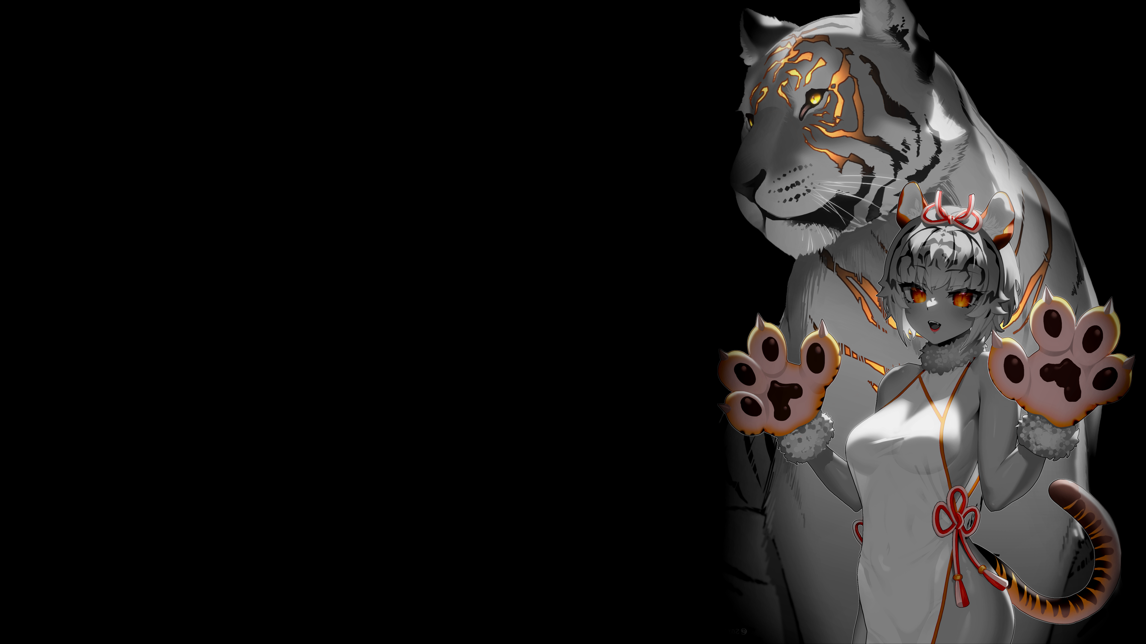 White tiger girl with large tiger behind her HD Wallpaper
