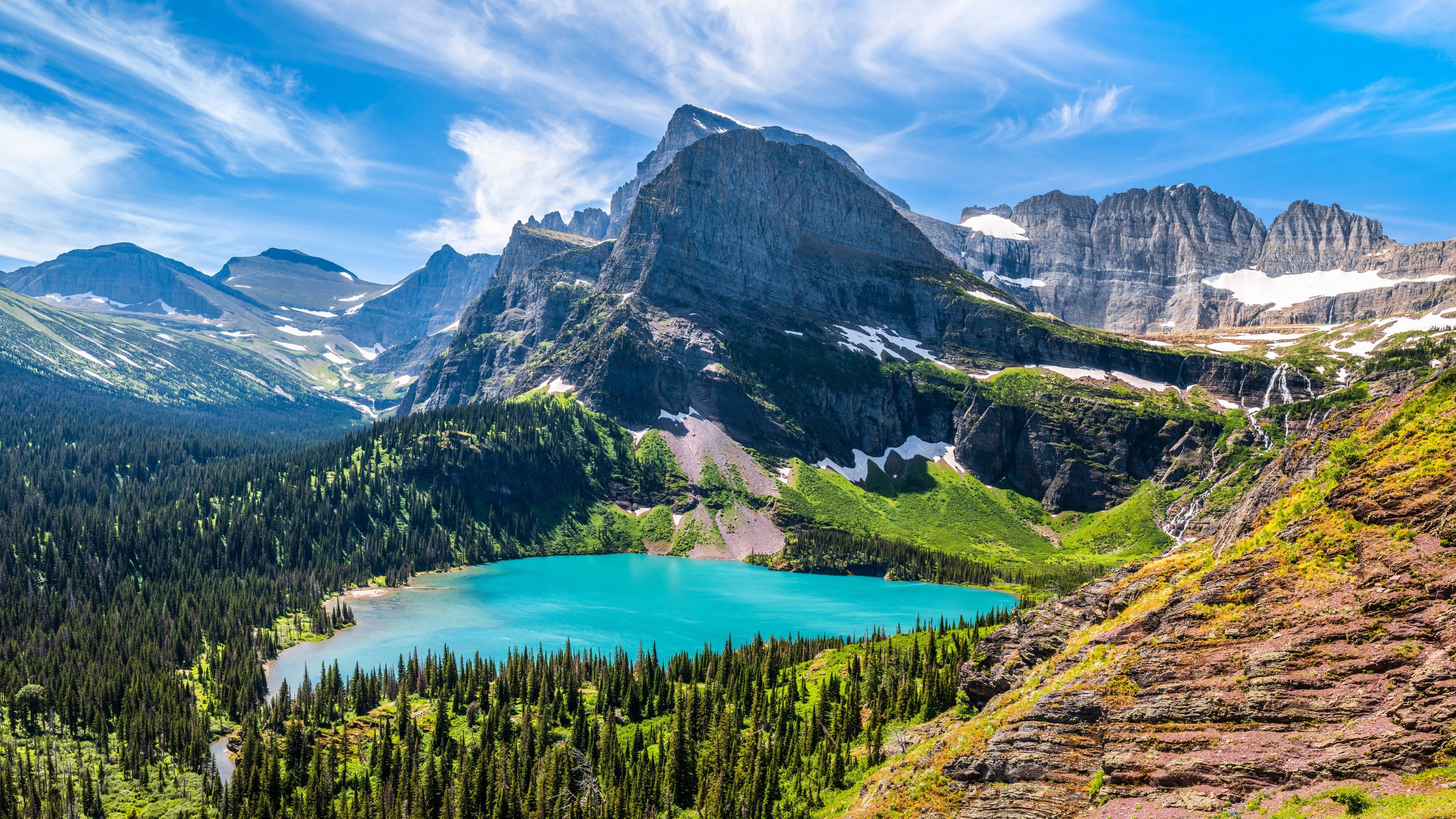 4K Glacier National Park lake and mountains HD Wallpaper