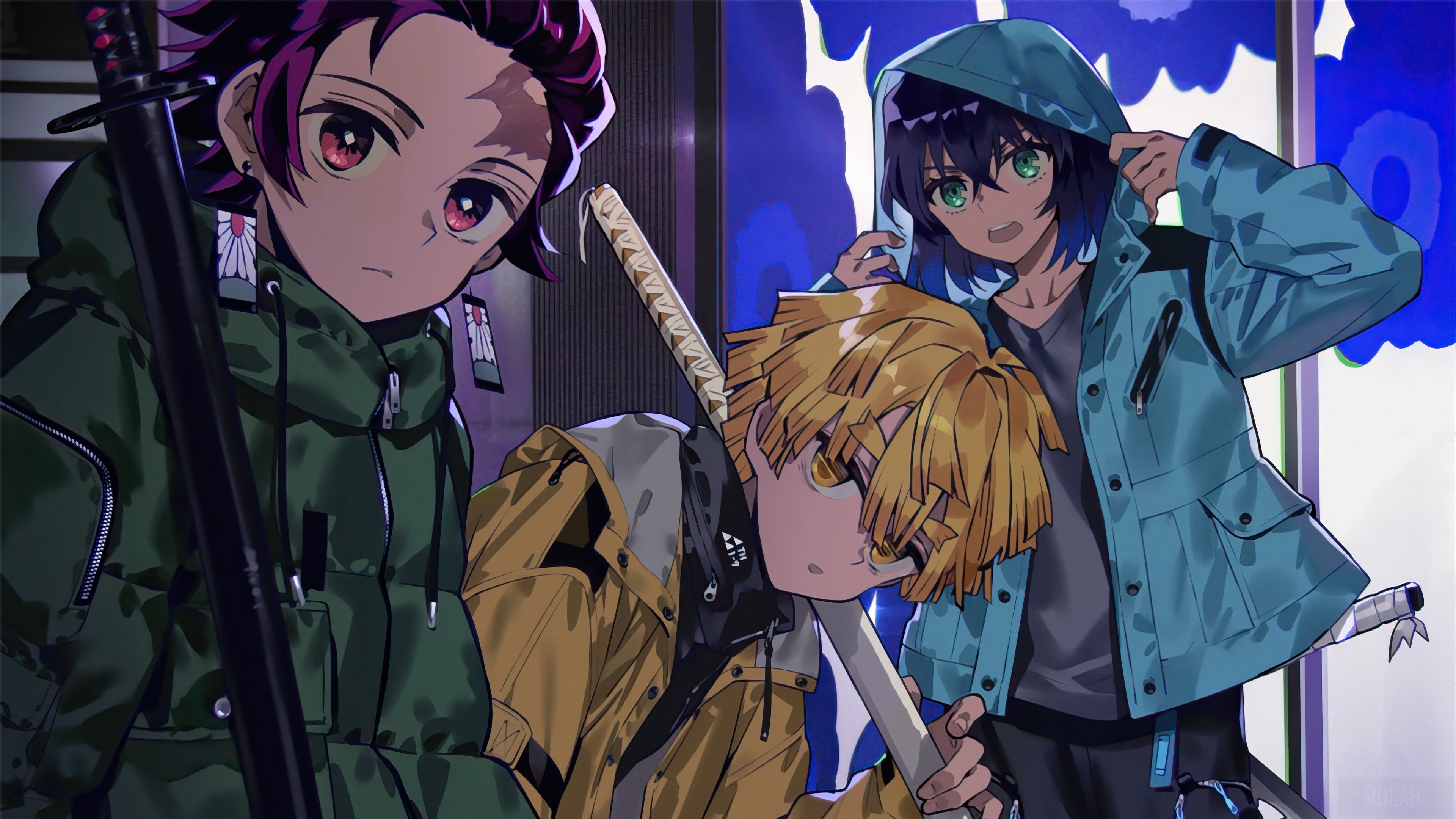 4K Kimetsu no Yaiba: Tanjiro, Inosuke, and Zenitsu HD Wallpaper
