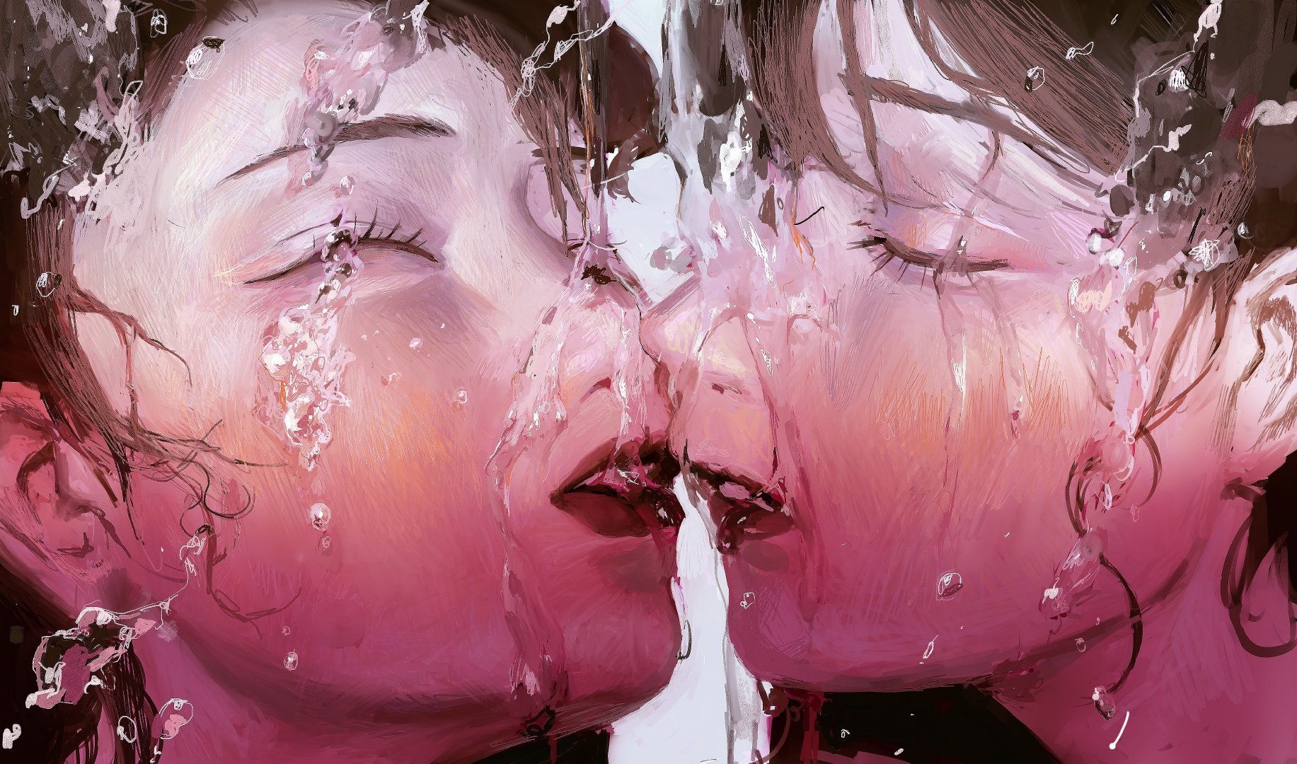 Two women kissing through water HD Wallpaper