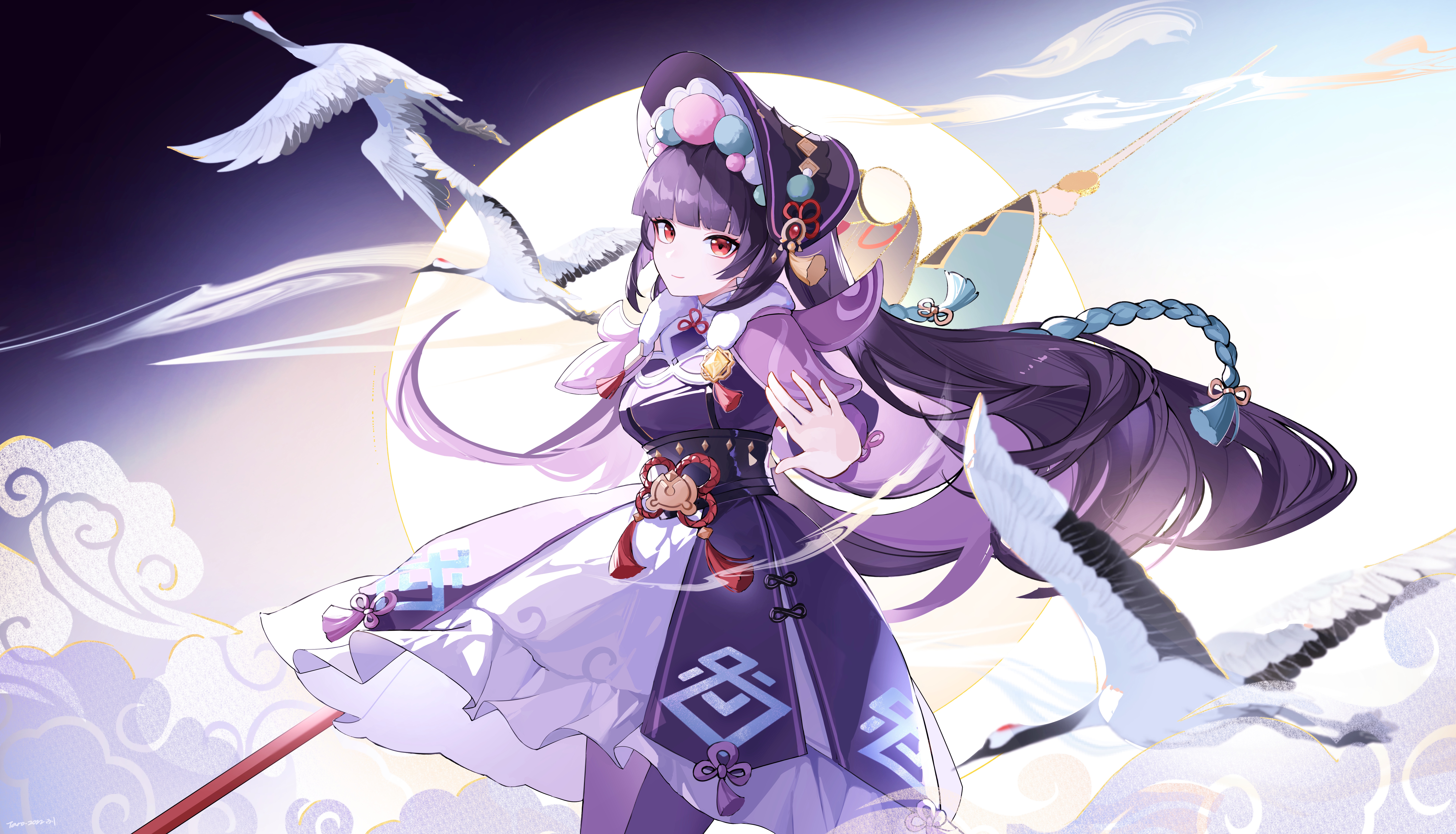 Yun Jin from Genshin Impact with cranes HD Wallpaper