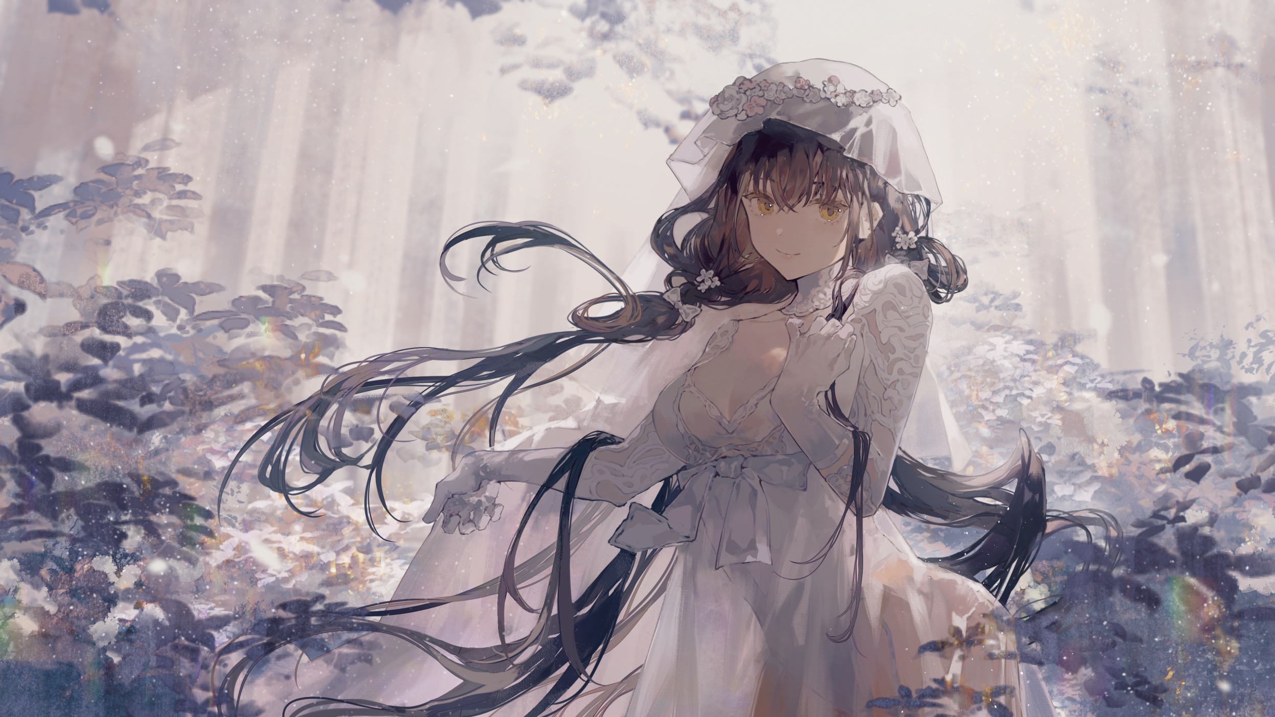 Anime woman in a white wedding dress HD Wallpaper