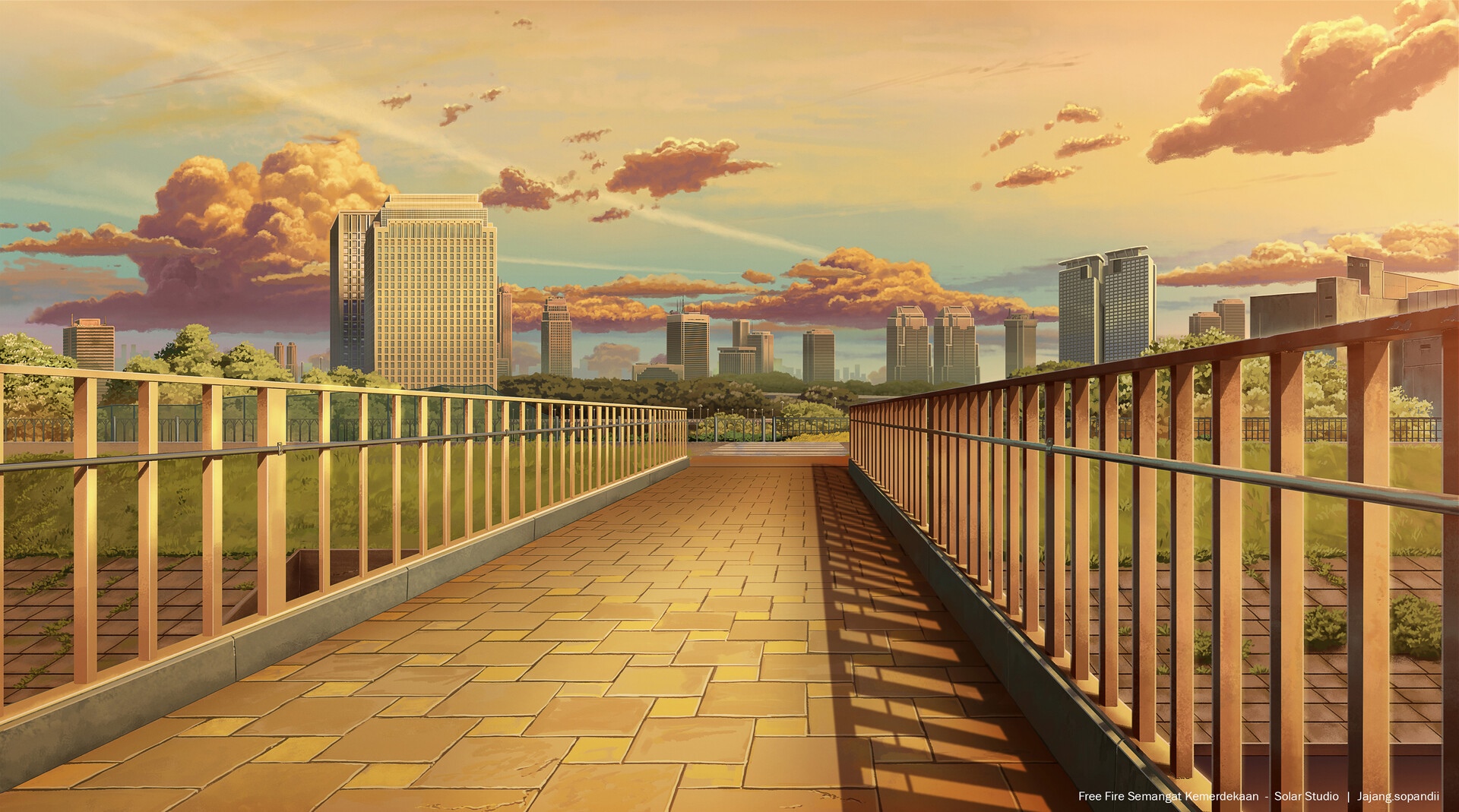 Anime cityscape with skyscrapers at sunset by Jajang Sopandi HD Wallpaper