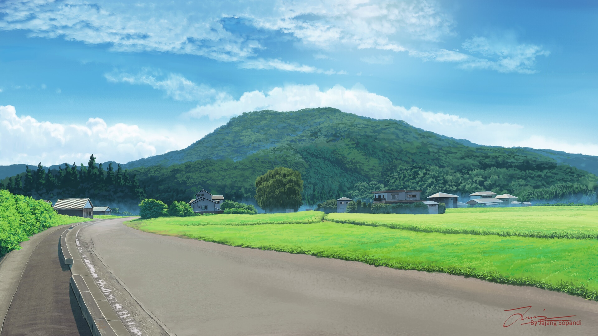 Landscape with road and mountains by Jajang Sopandi HD Wallpaper