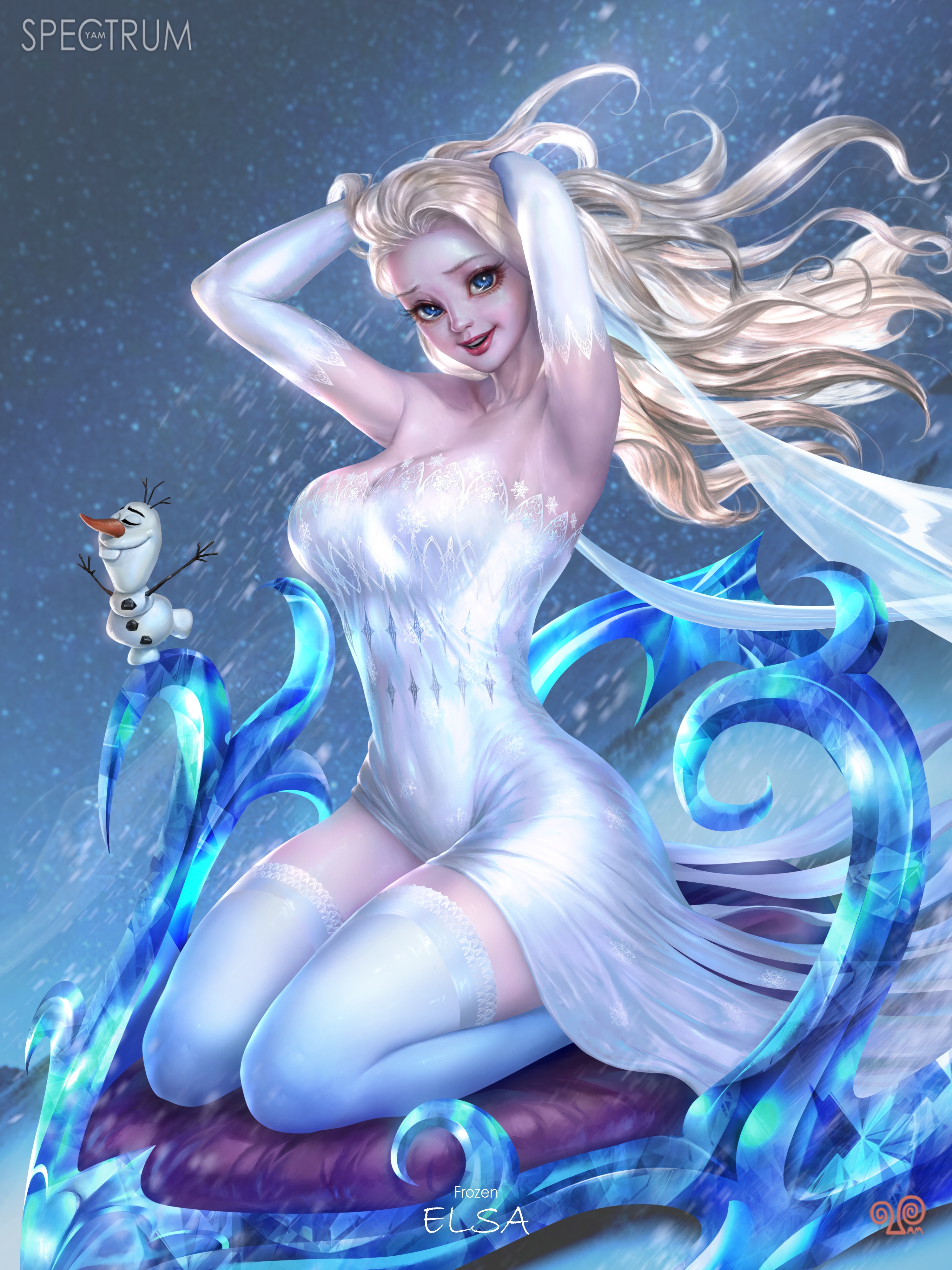 Elsa from Frozen on an ice sled with Olaf HD Phone Wallpaper