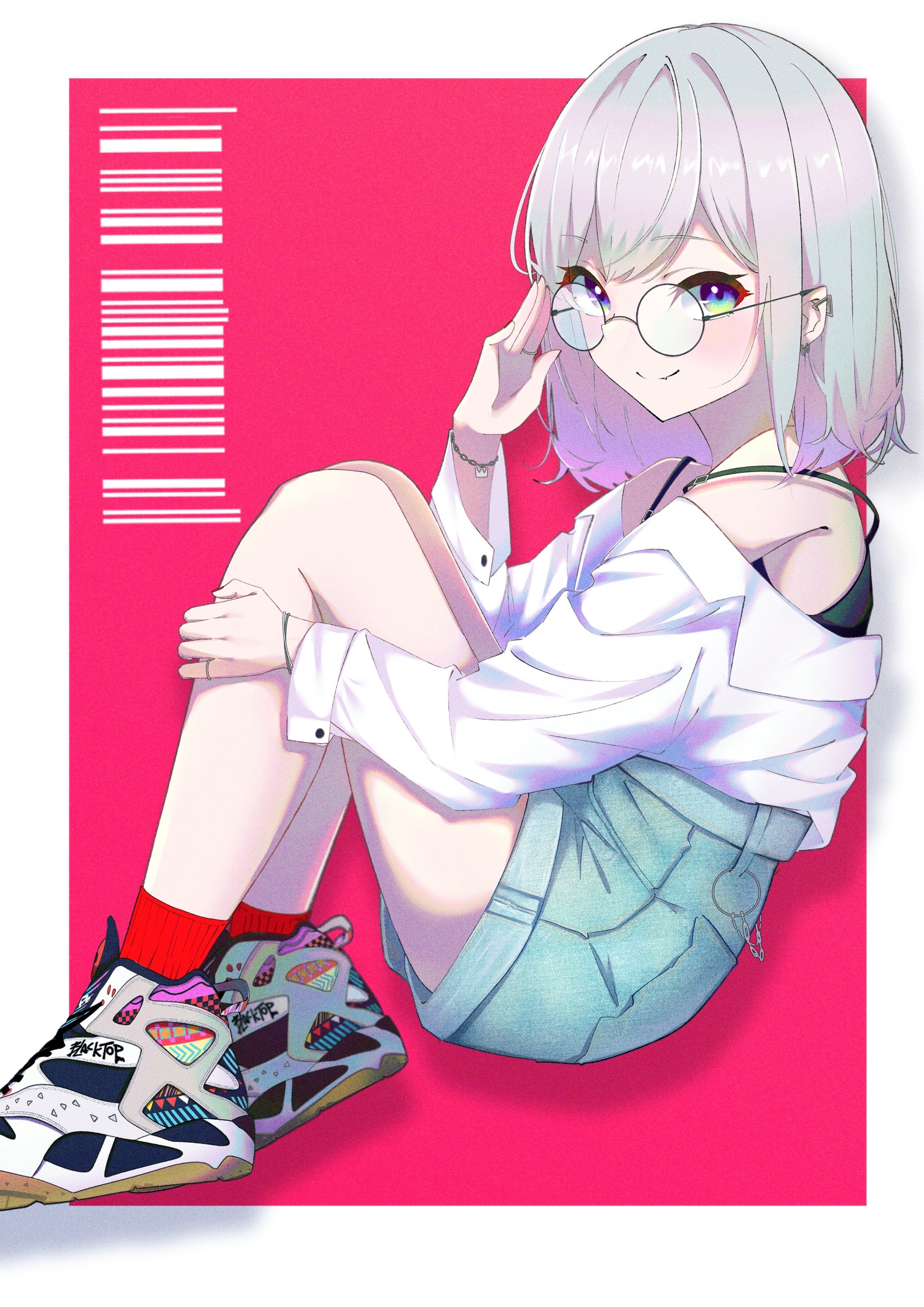 Anime girl with glasses and sneakers HD Phone Wallpaper