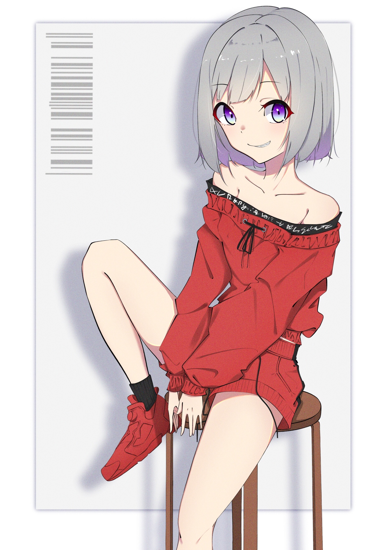 Anime girl with gray hair and purple eyes in red outfit HD Phone Wallpaper