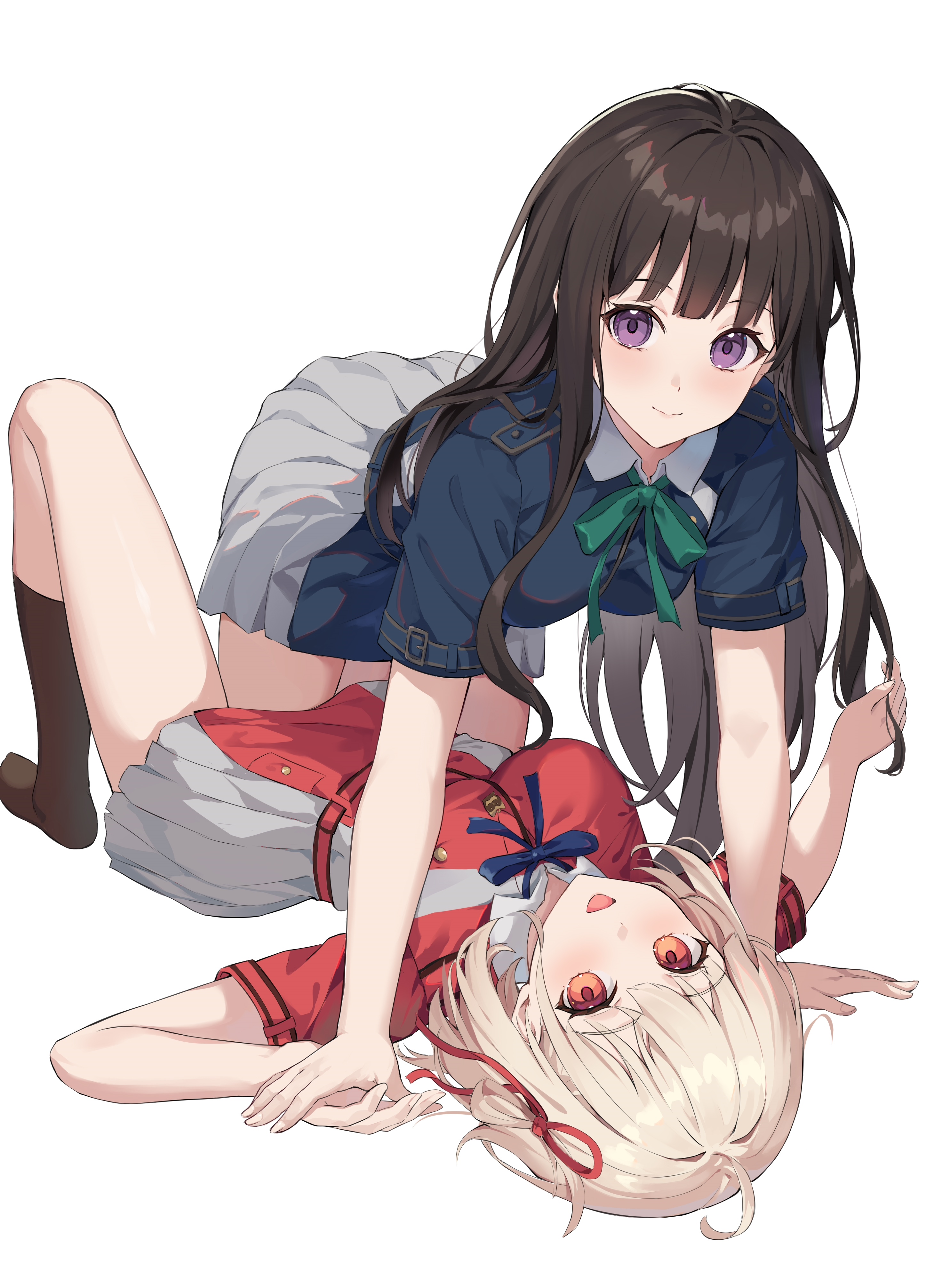 Lycoris Recoil's Chisato and Takina in School Uniforms HD Phone Wallpaper