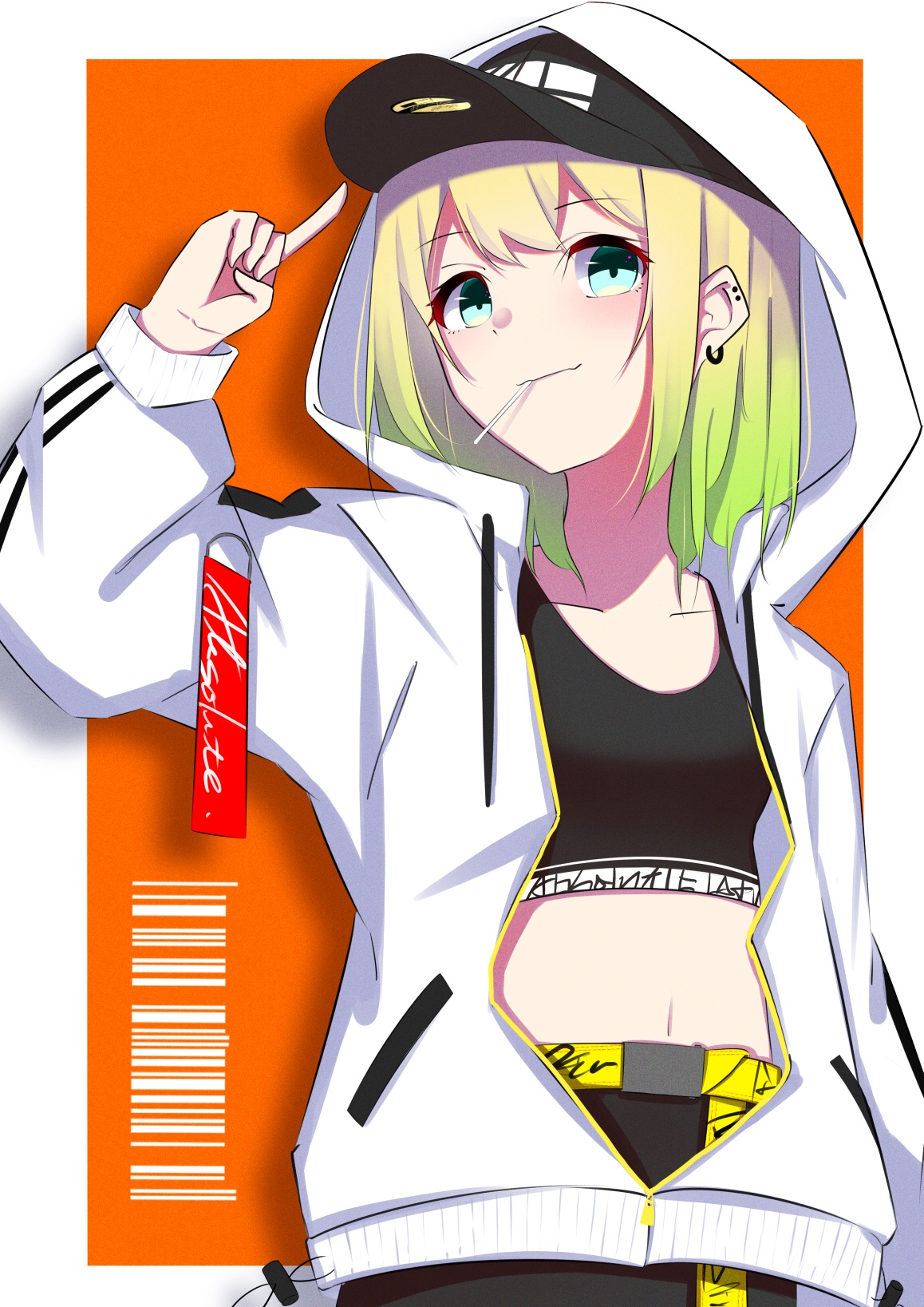 Anime girl with blonde hair and green tips wearing a hat and hoodie HD Phone Wallpaper