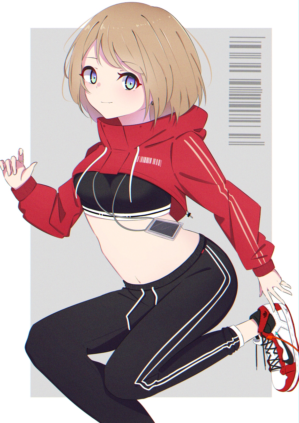Anime girl in red hoodie and black pants HD Phone Wallpaper