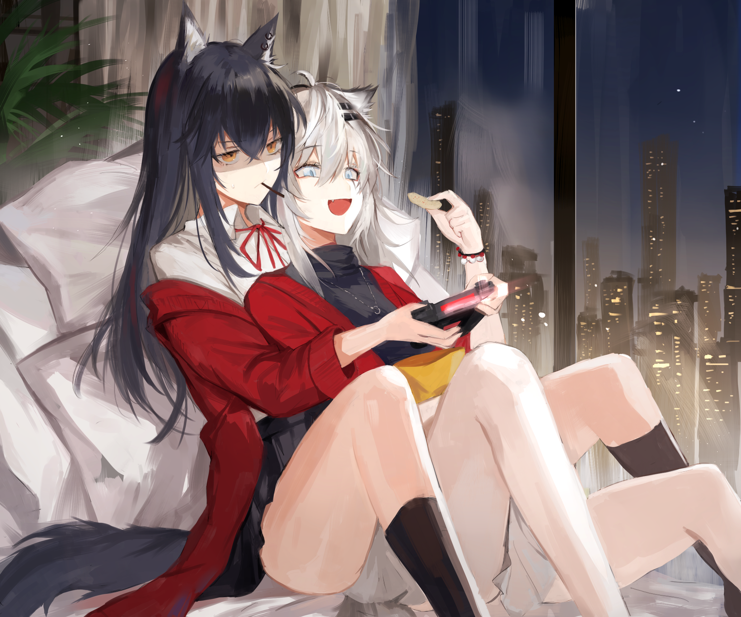 Lappland and Texas playing video games in Arknights HD Wallpaper