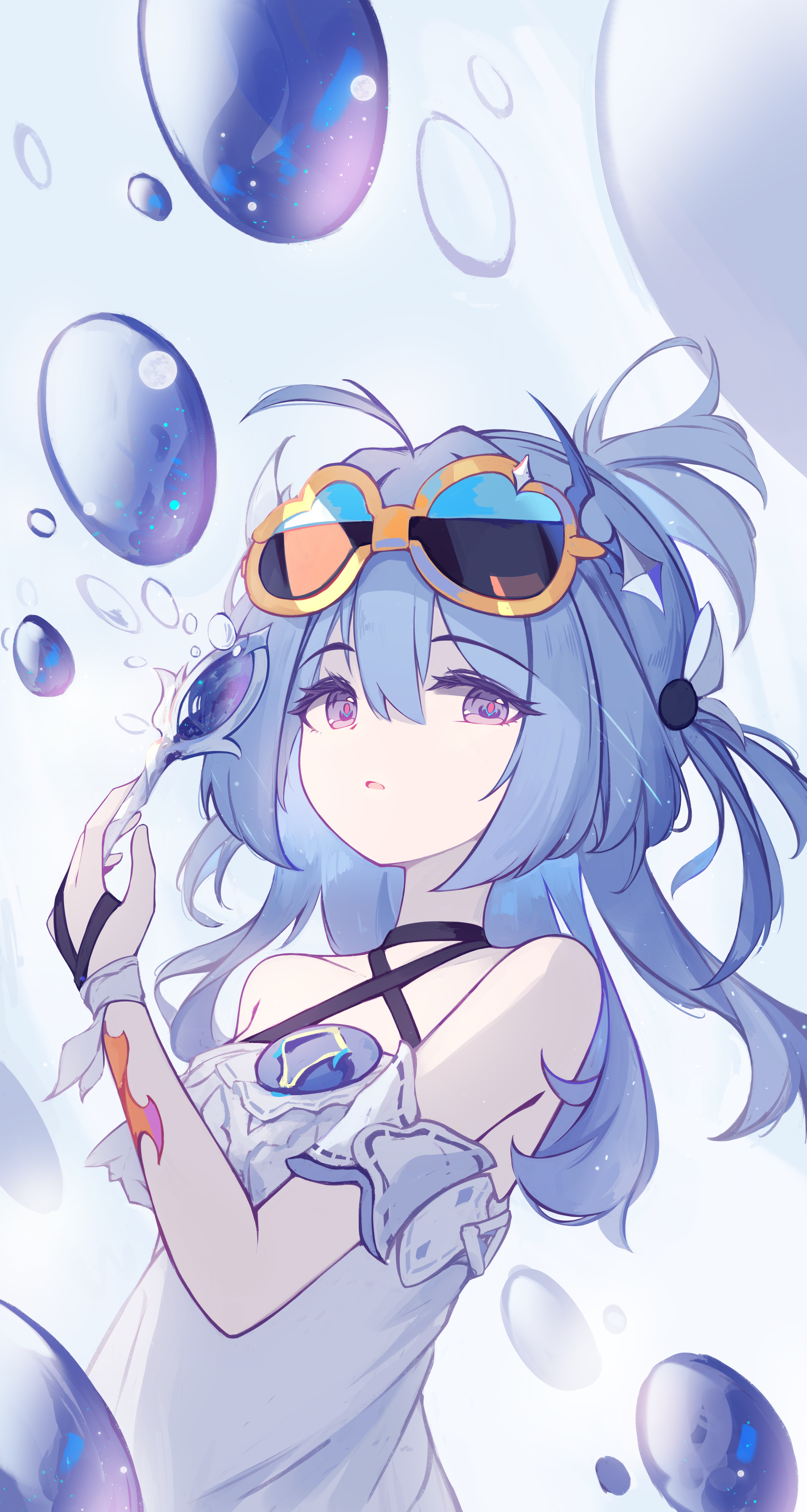 Honkai Impact 3rd Fan Art: Girl with Blue Hair and Sunglasses HD Phone Wallpaper