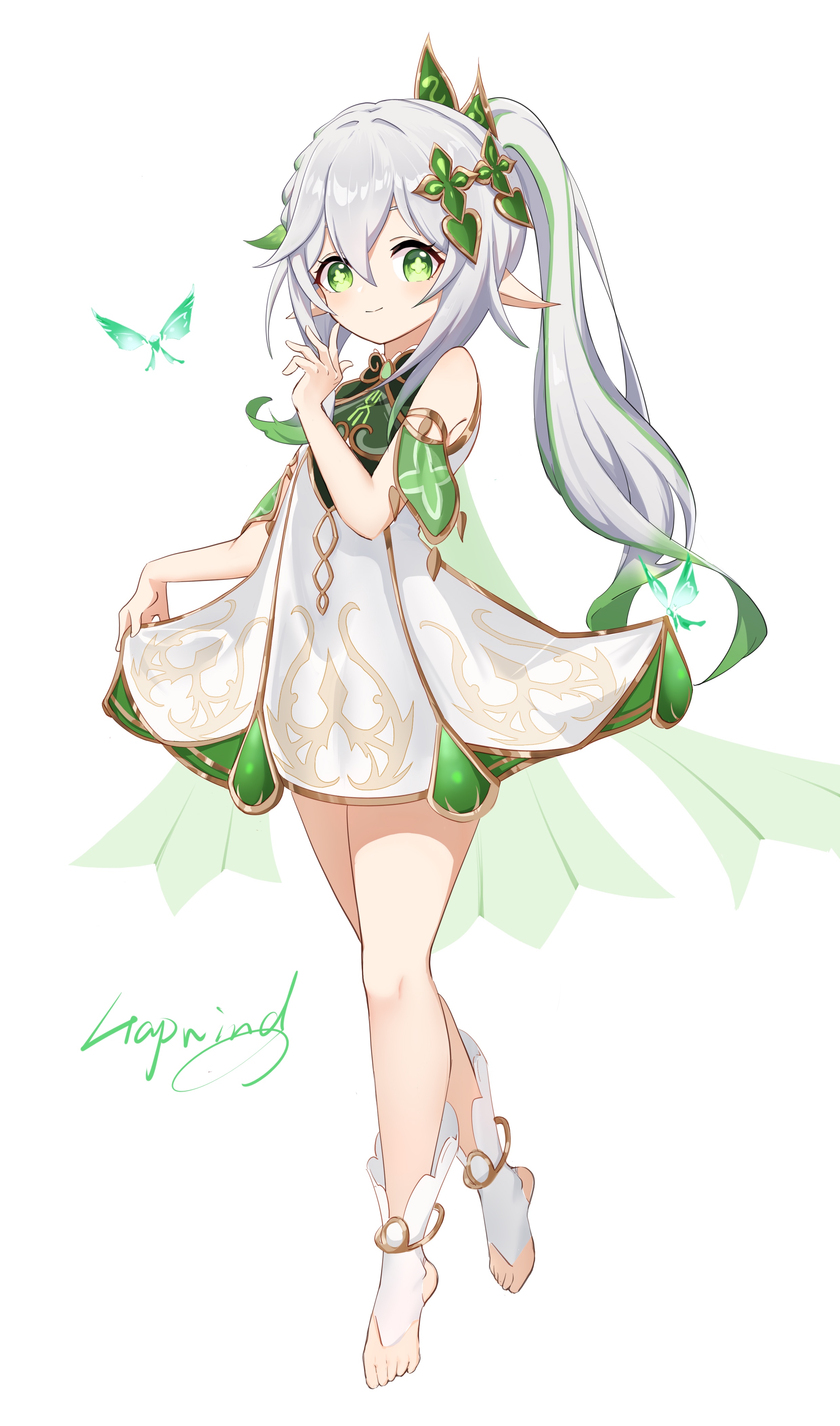 Nahida from Genshin Impact with a butterfly HD Phone Wallpaper