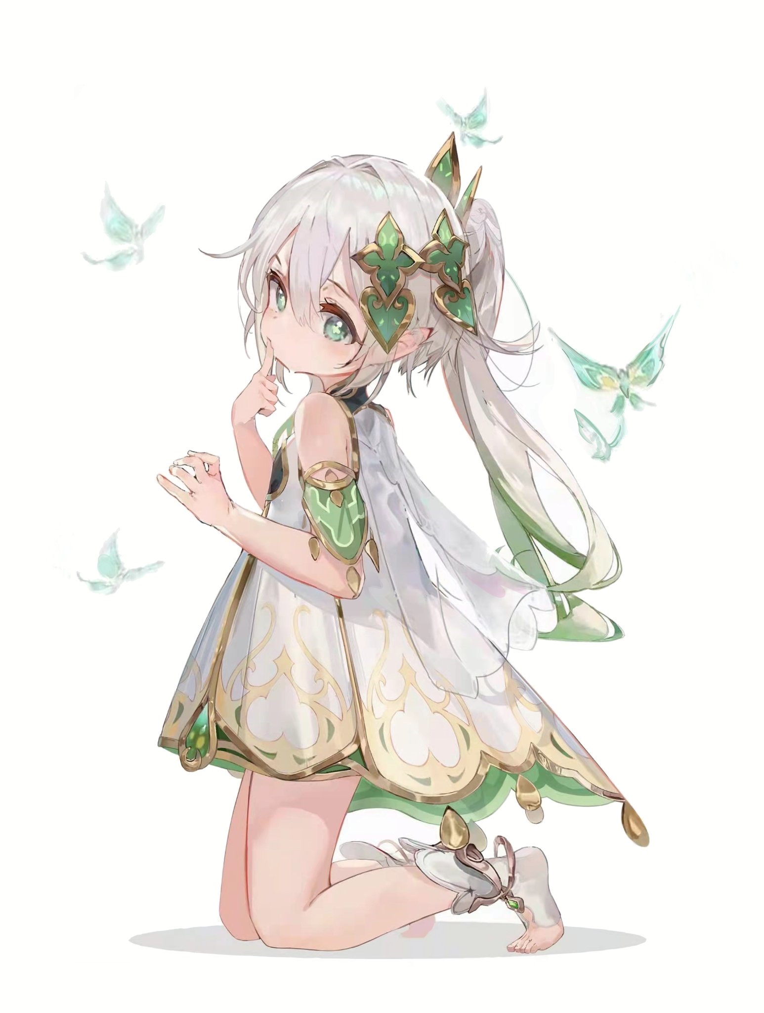 Nahida from Genshin Impact kneeling with butterflies HD Phone Wallpaper