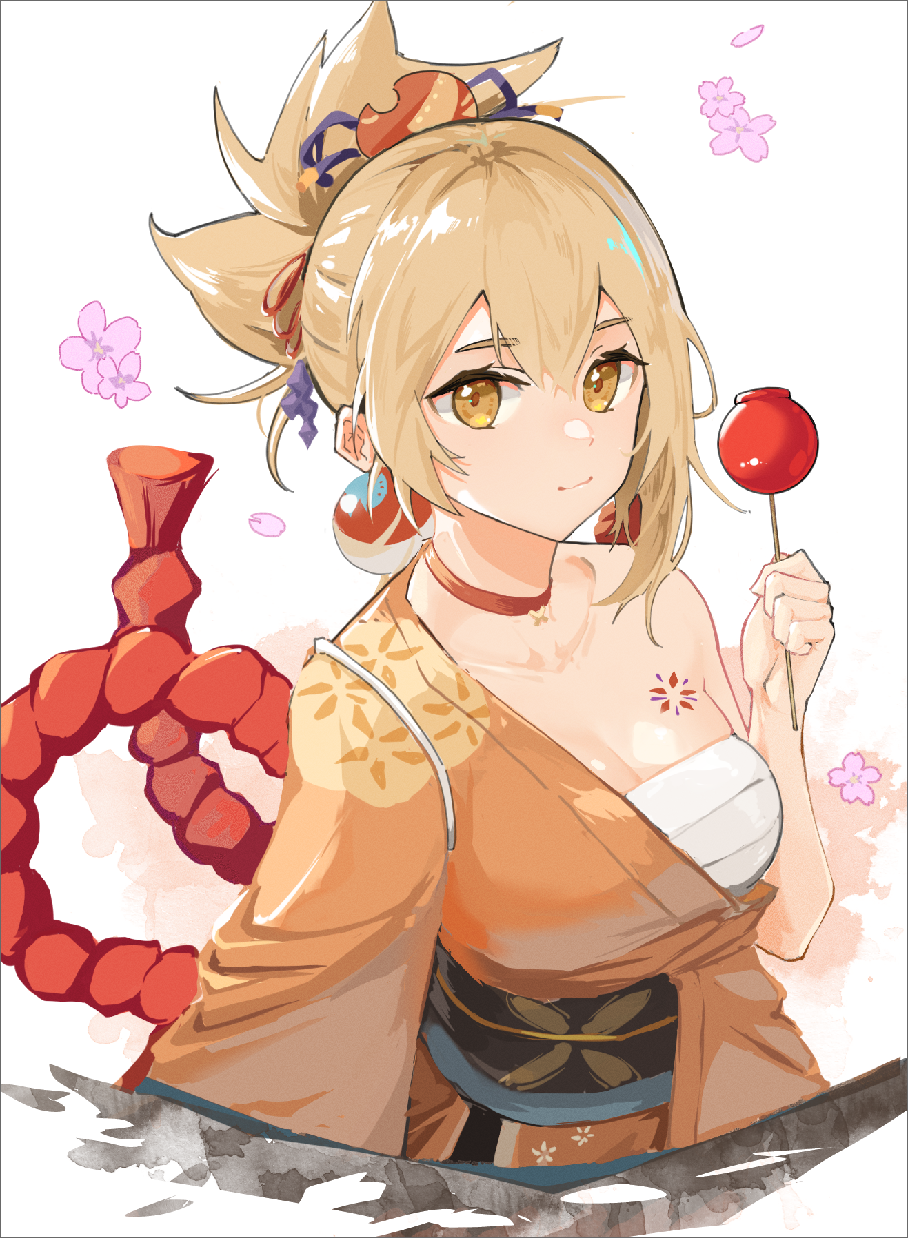 Yoimiya from Genshin Impact holding a candy apple HD Phone Wallpaper