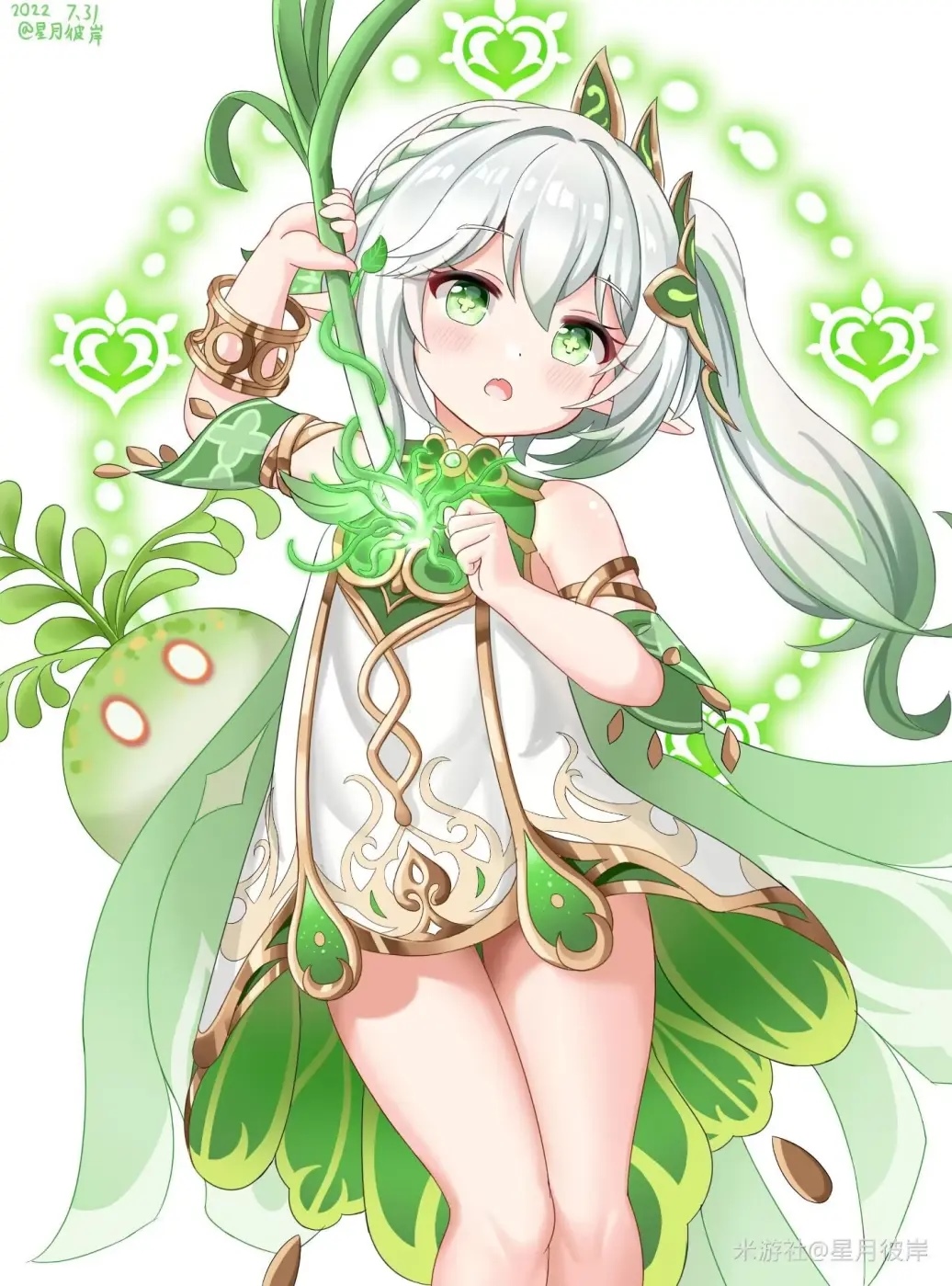 Nahida from Genshin Impact with green eyes and ponytail HD Phone Wallpaper