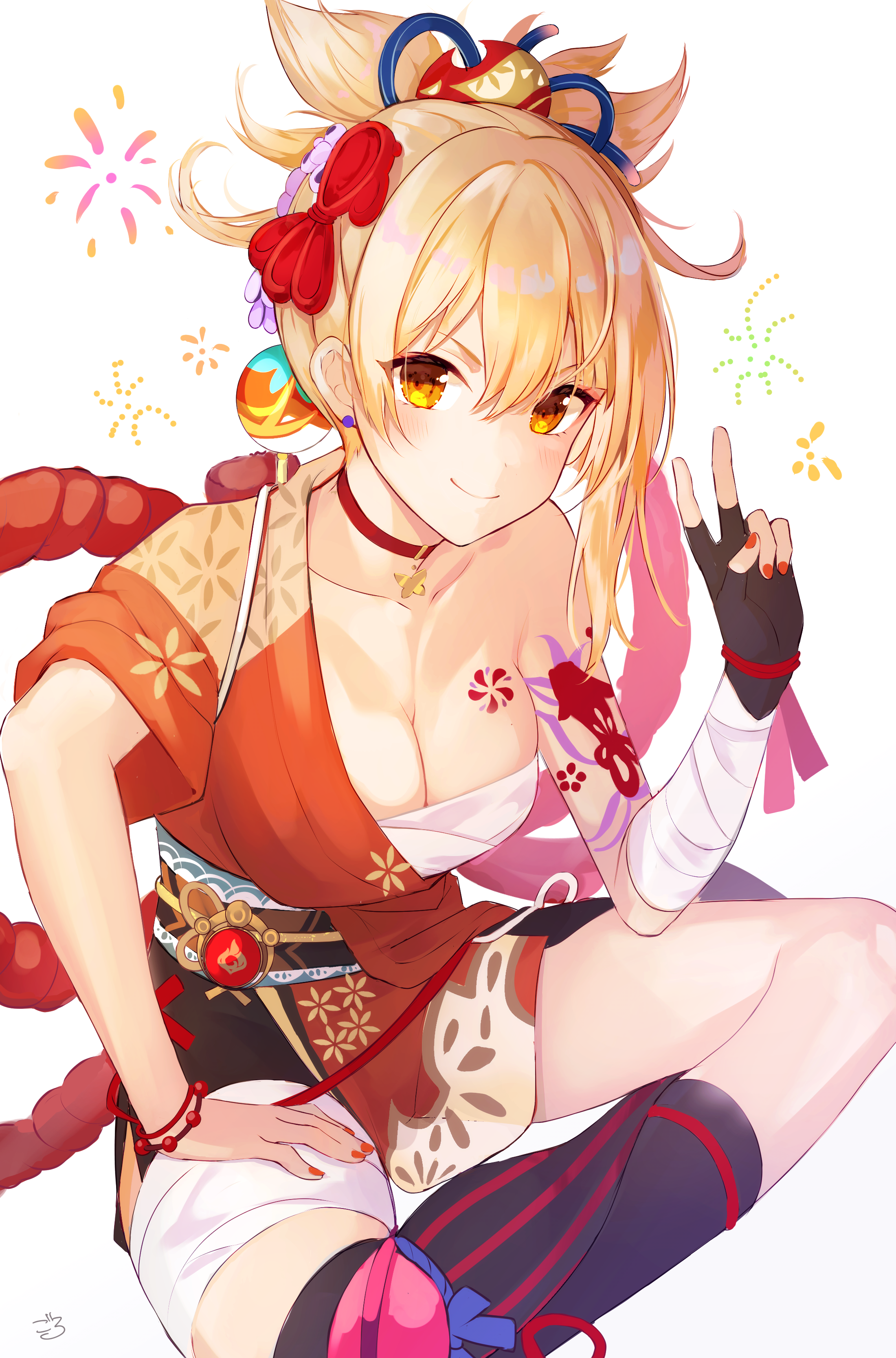 Yoimiya from Genshin Impact with fireworks HD Phone Wallpaper