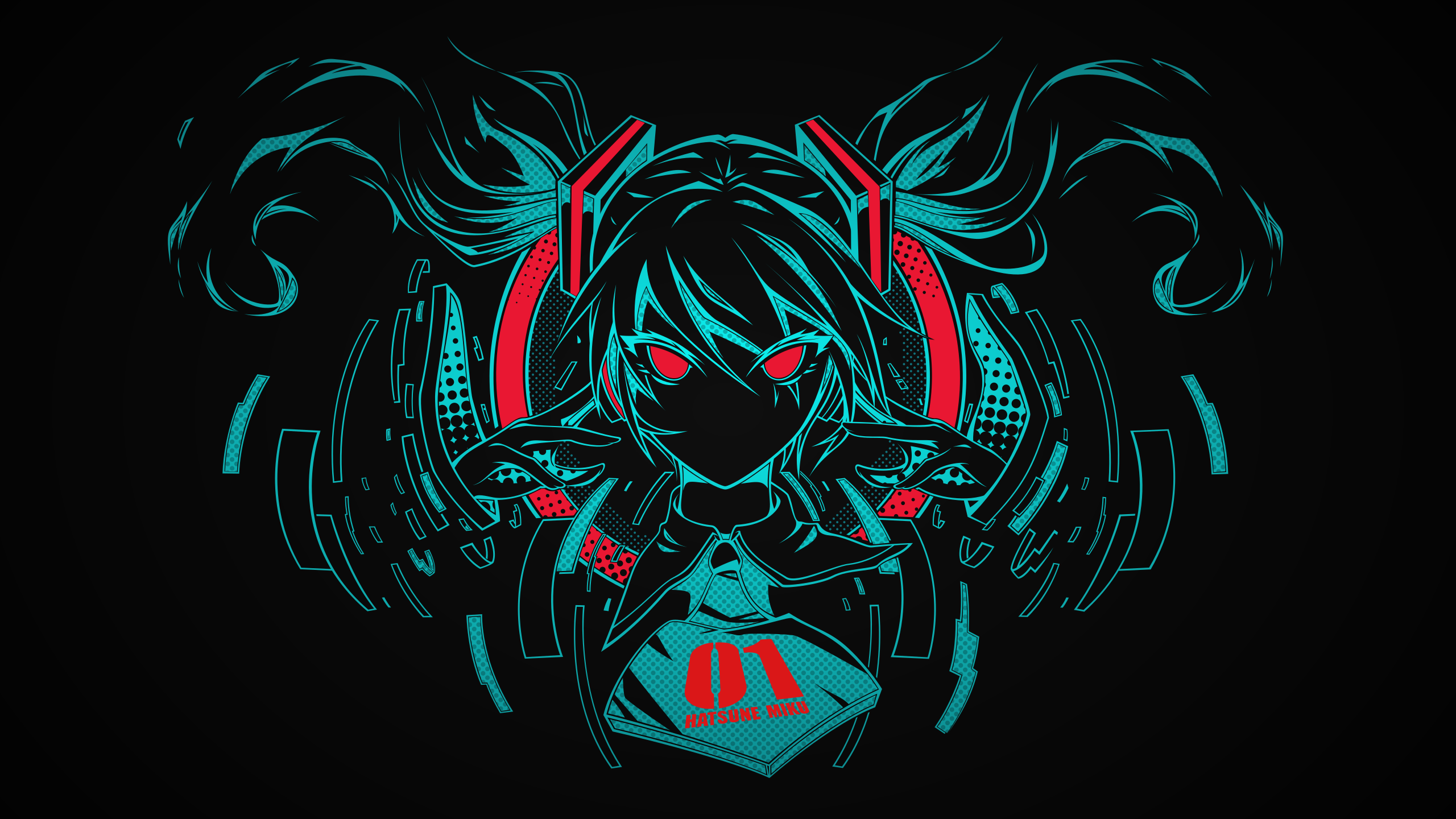 Hatsune Miku with red eyes and twintails HD Wallpaper