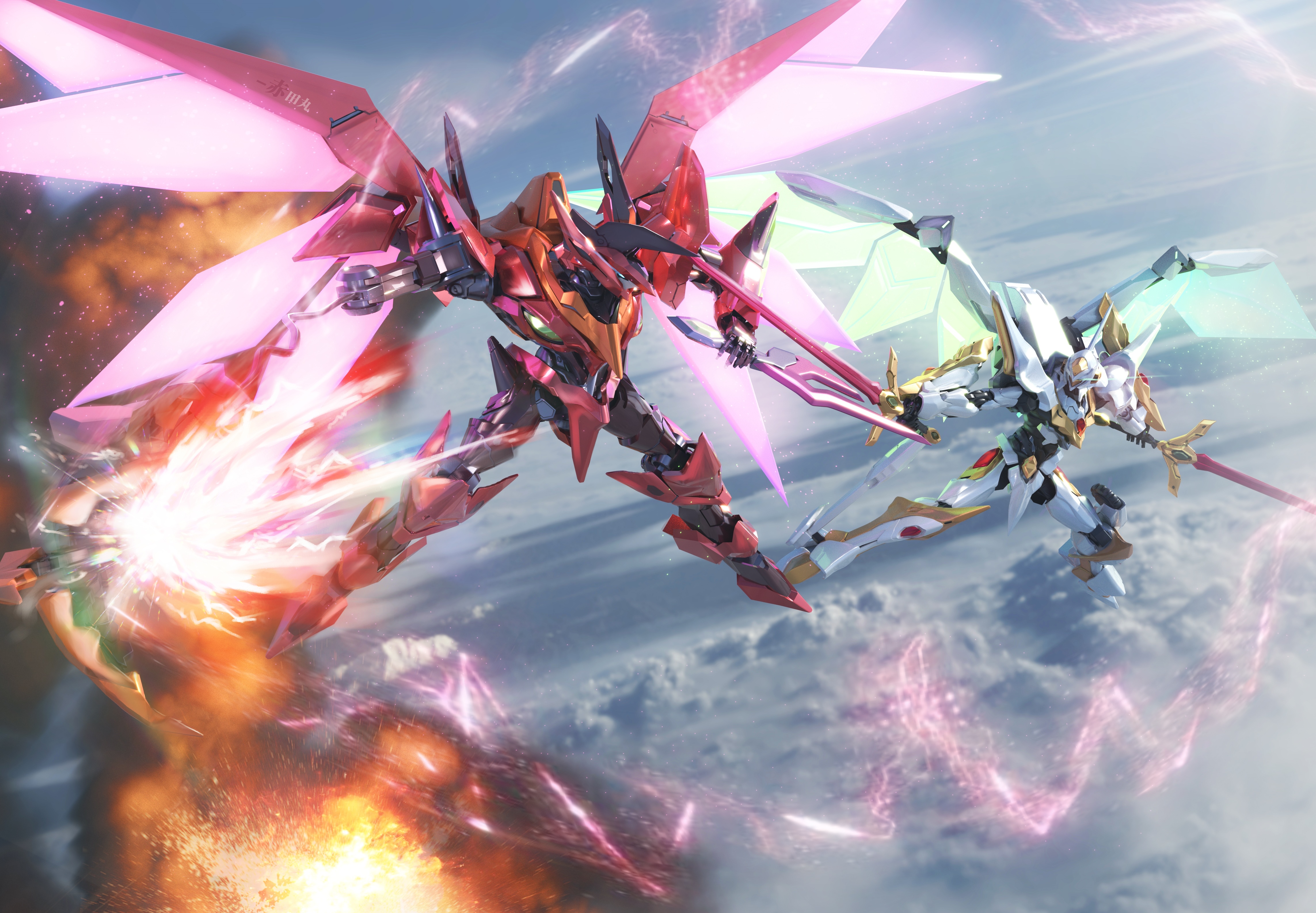 Guren S.E.I.T.E.N. Eight Elements and Lancelot Albion fighting HD Wallpaper