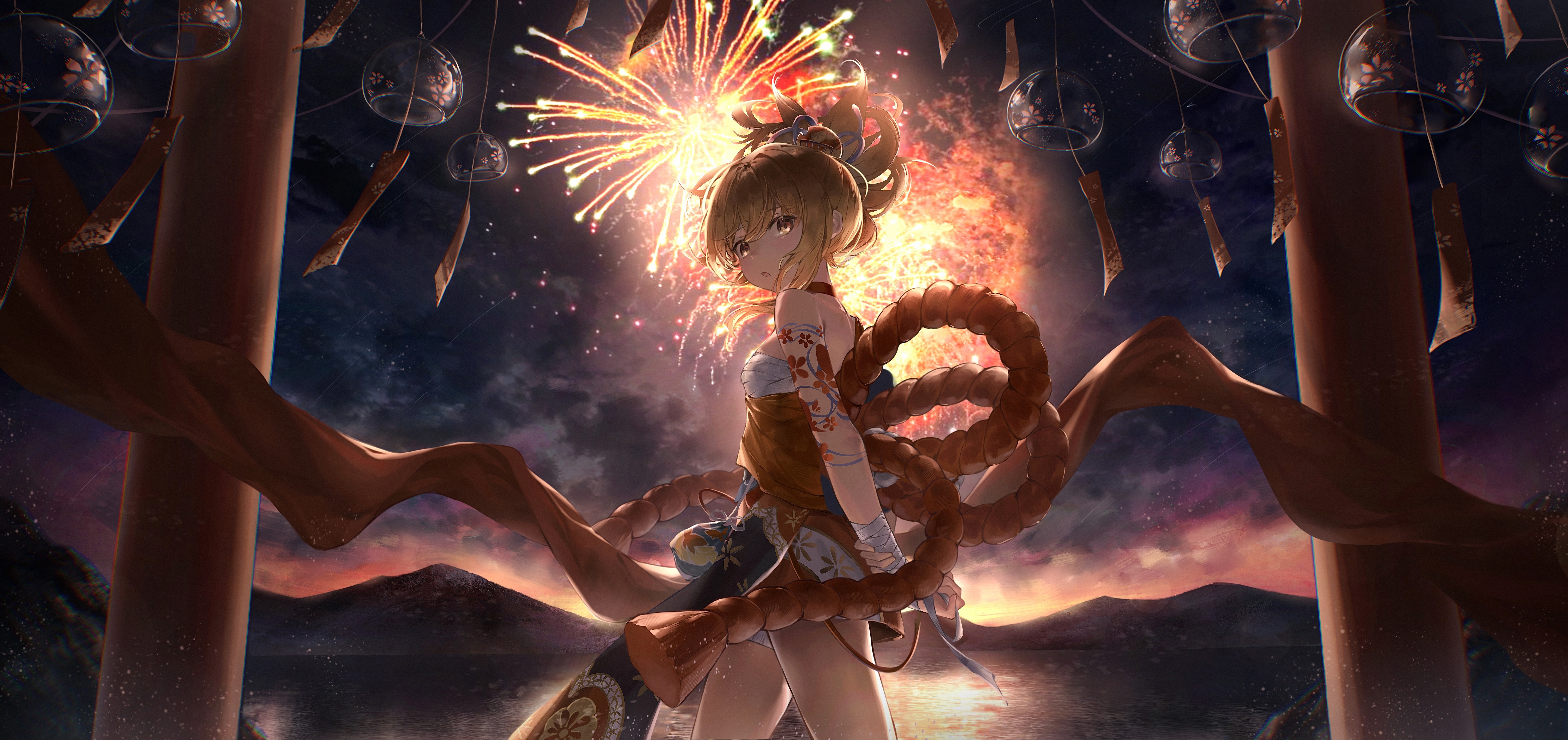 4K Yoimiya Genshin Impact Fireworks HD Wallpaper