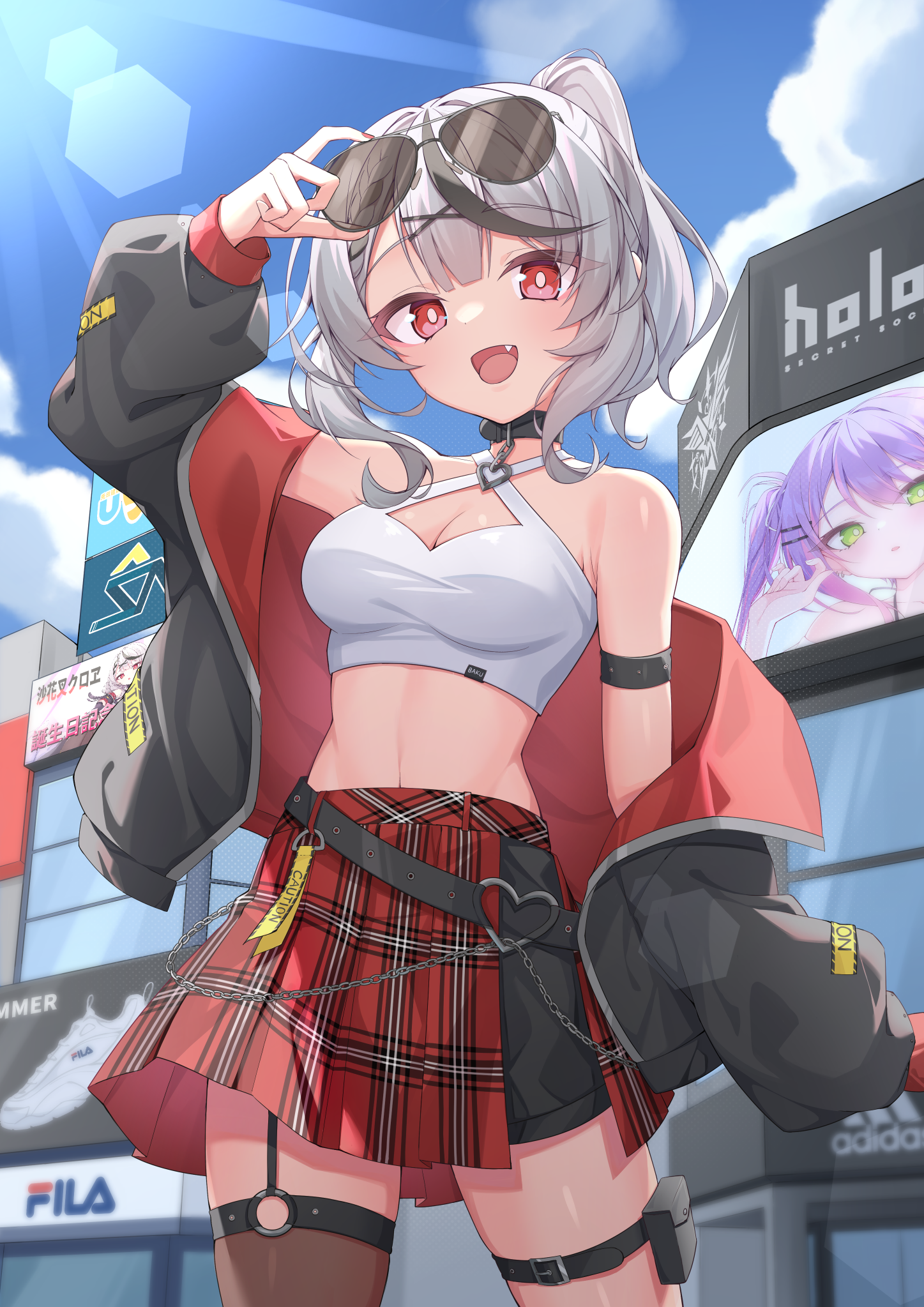 Sakamata Chloe in a red plaid skirt and white top HD Phone Wallpaper