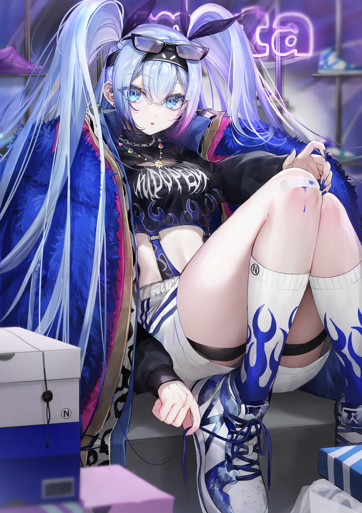 Anime girl with blue eyes and sunglasses HD Phone Wallpaper