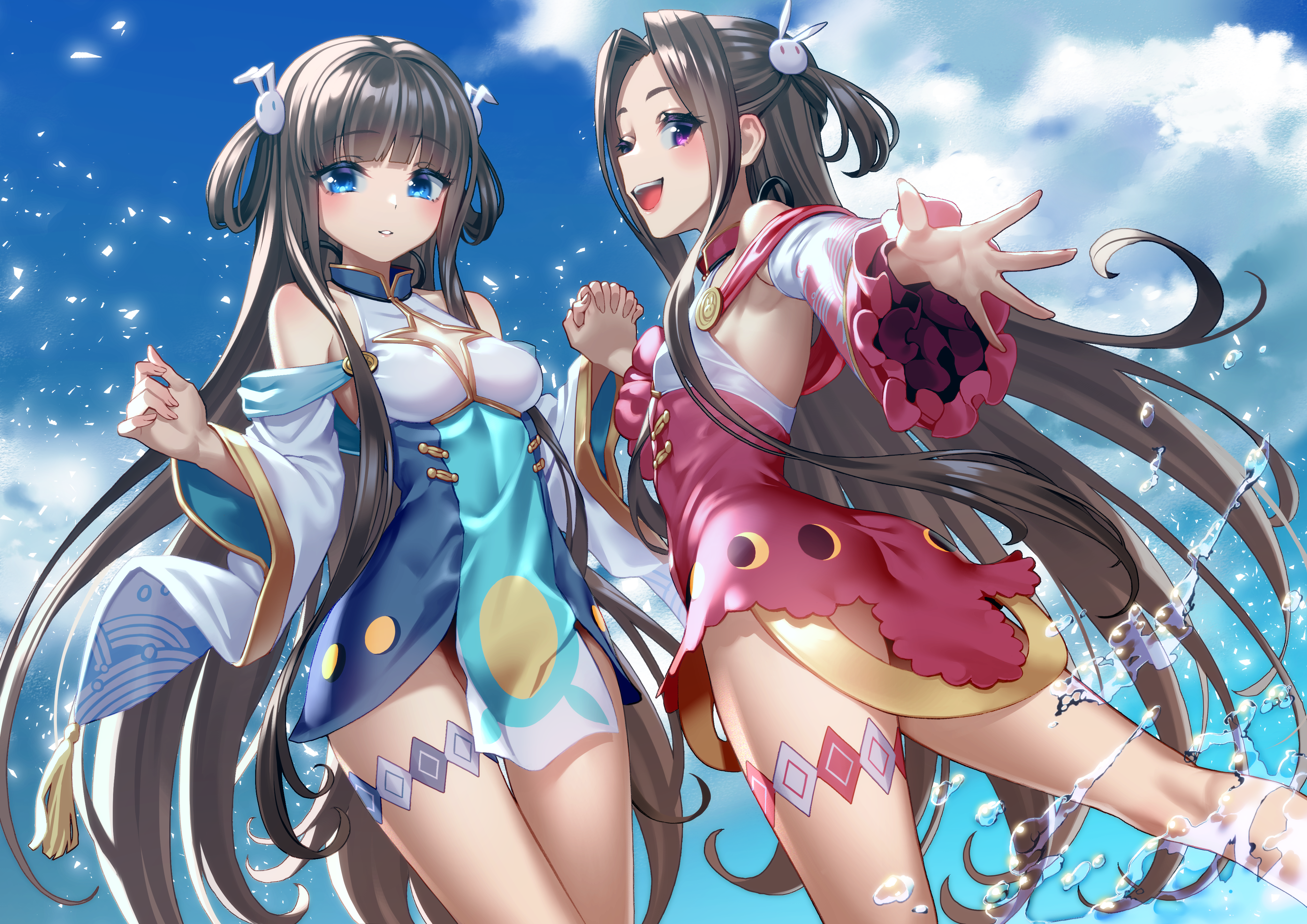 4K anime girls by the water HD Wallpaper