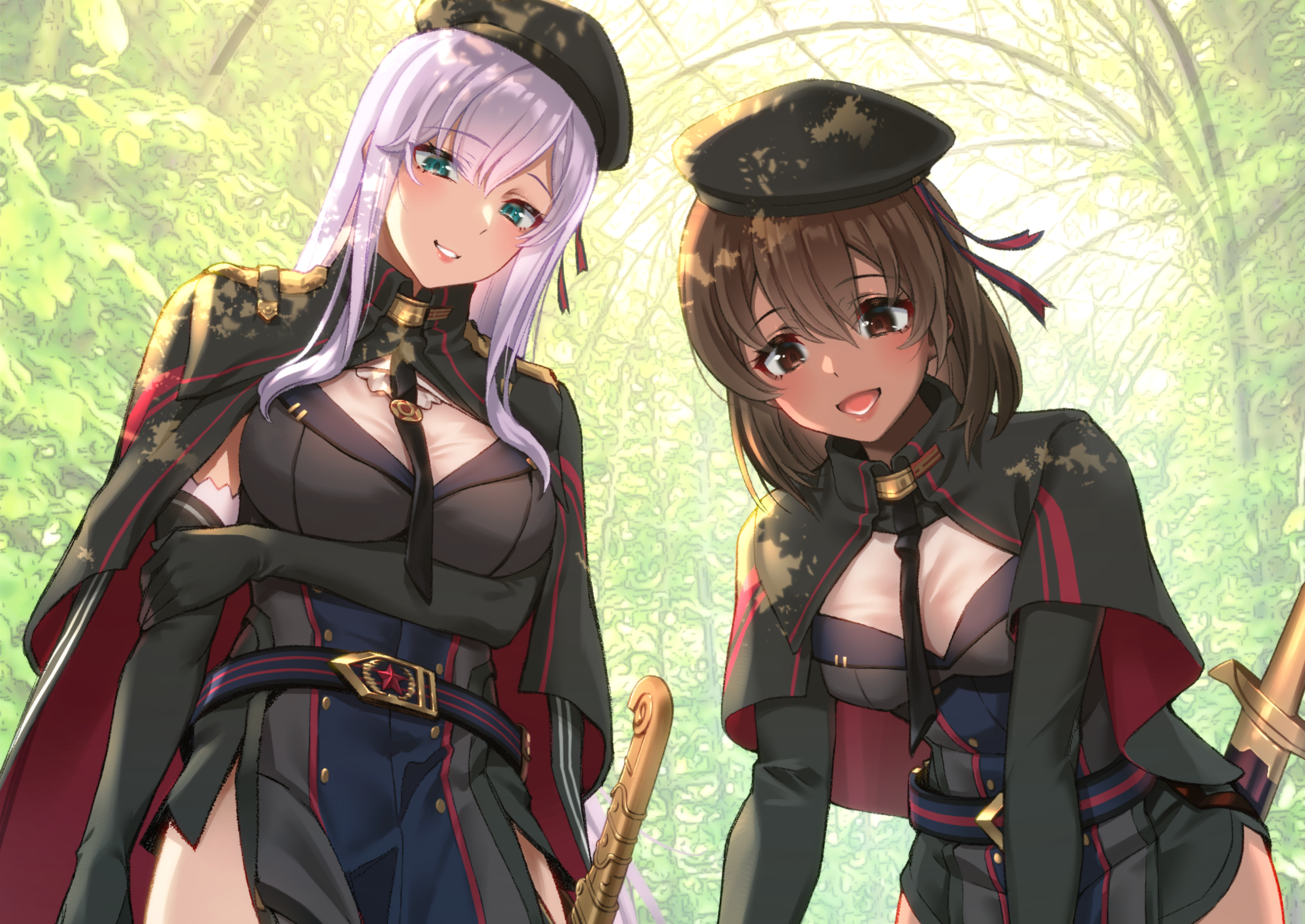Two women in military uniforms with hats HD Wallpaper