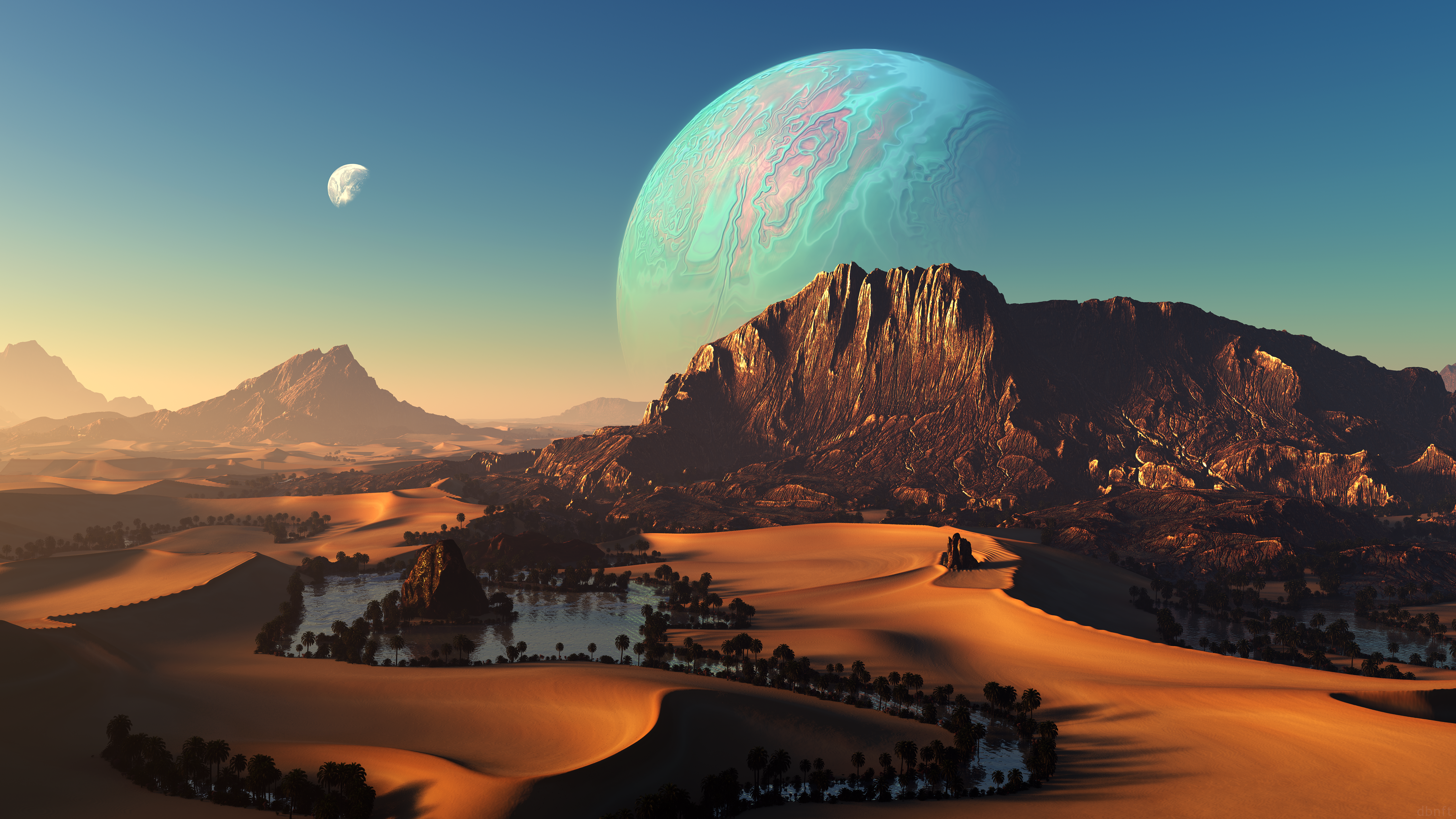 4K Digital Blasphemy alien desert landscape with planets HD Wallpaper