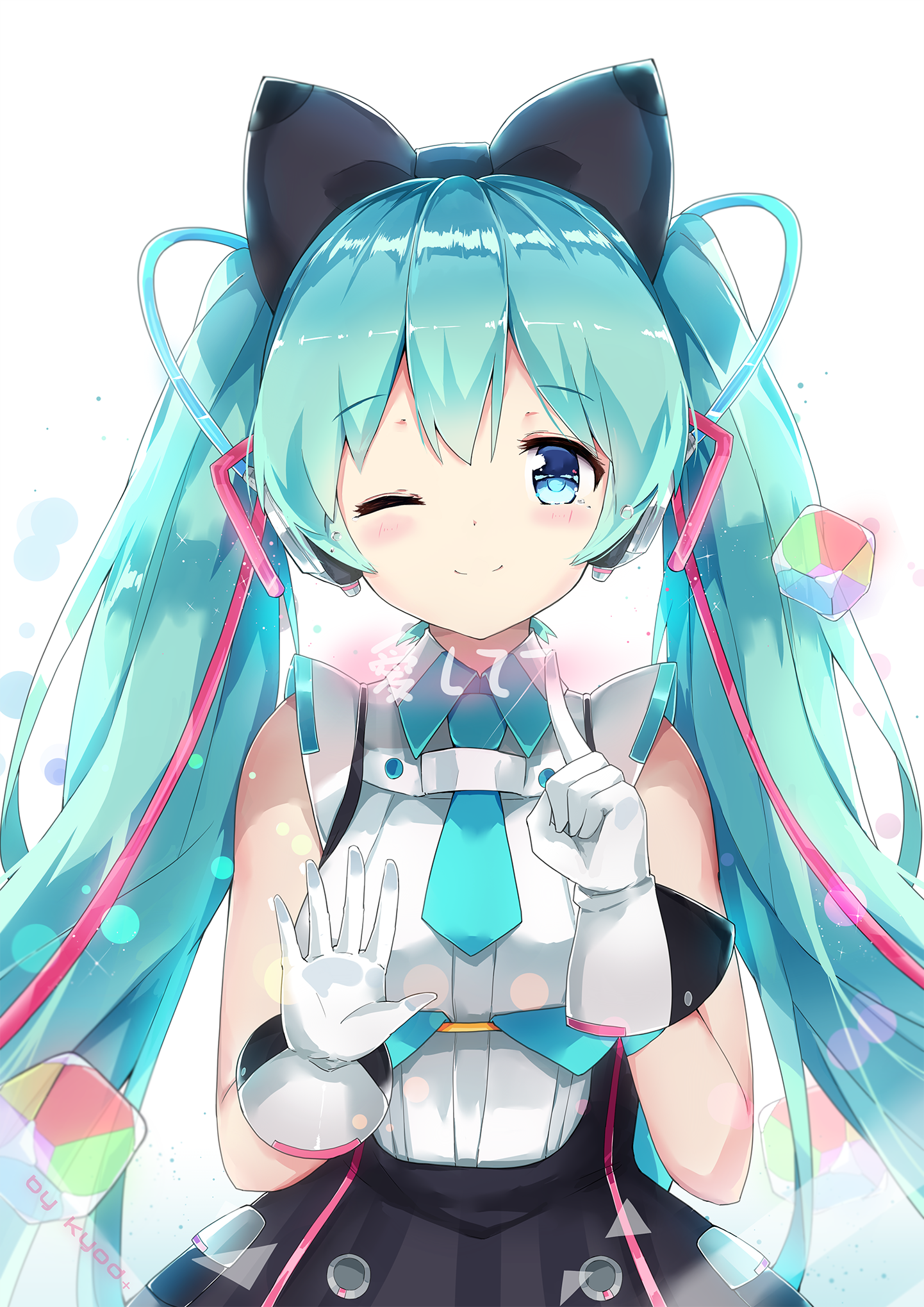 Hatsune Miku winks with colorful cubes floating around HD Phone Wallpaper
