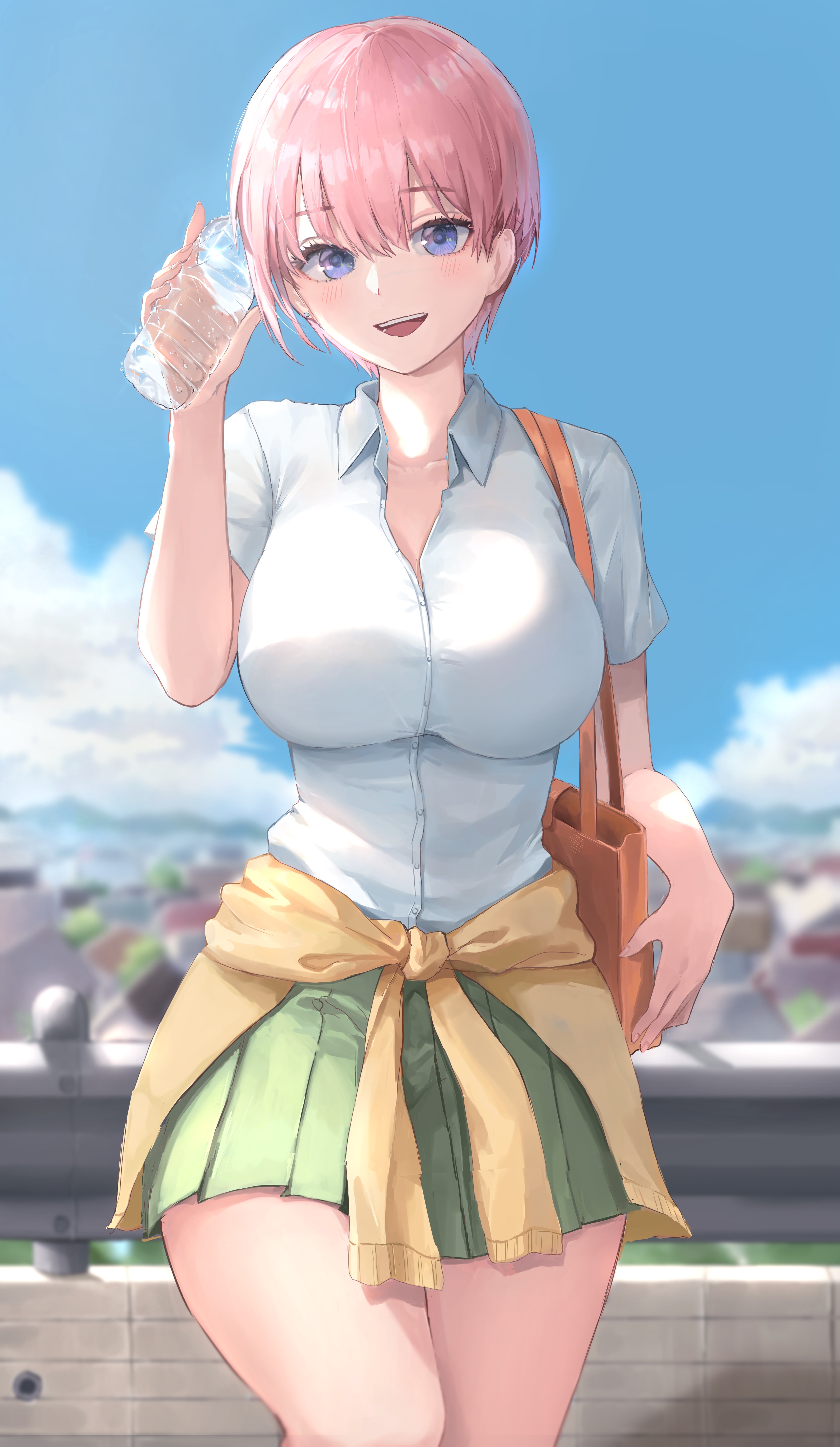 Nakano Ichika from 5-toubun no Hanayome holding a water bottle HD Phone Wallpaper