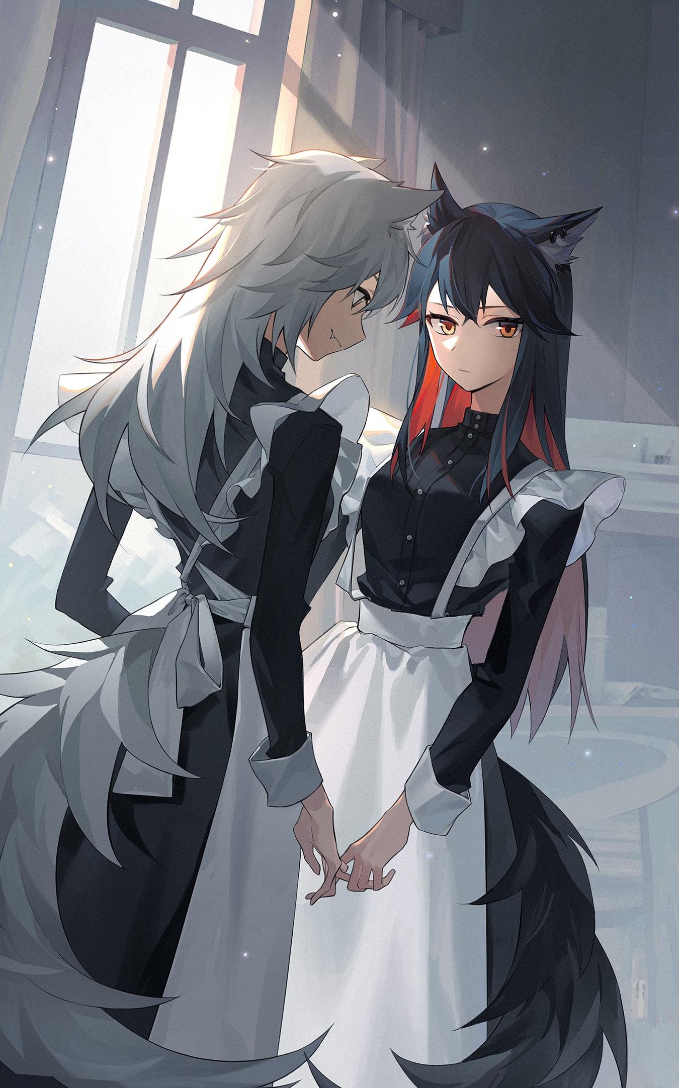 Texas and Lappland from Arknights in maid outfits HD Phone Wallpaper