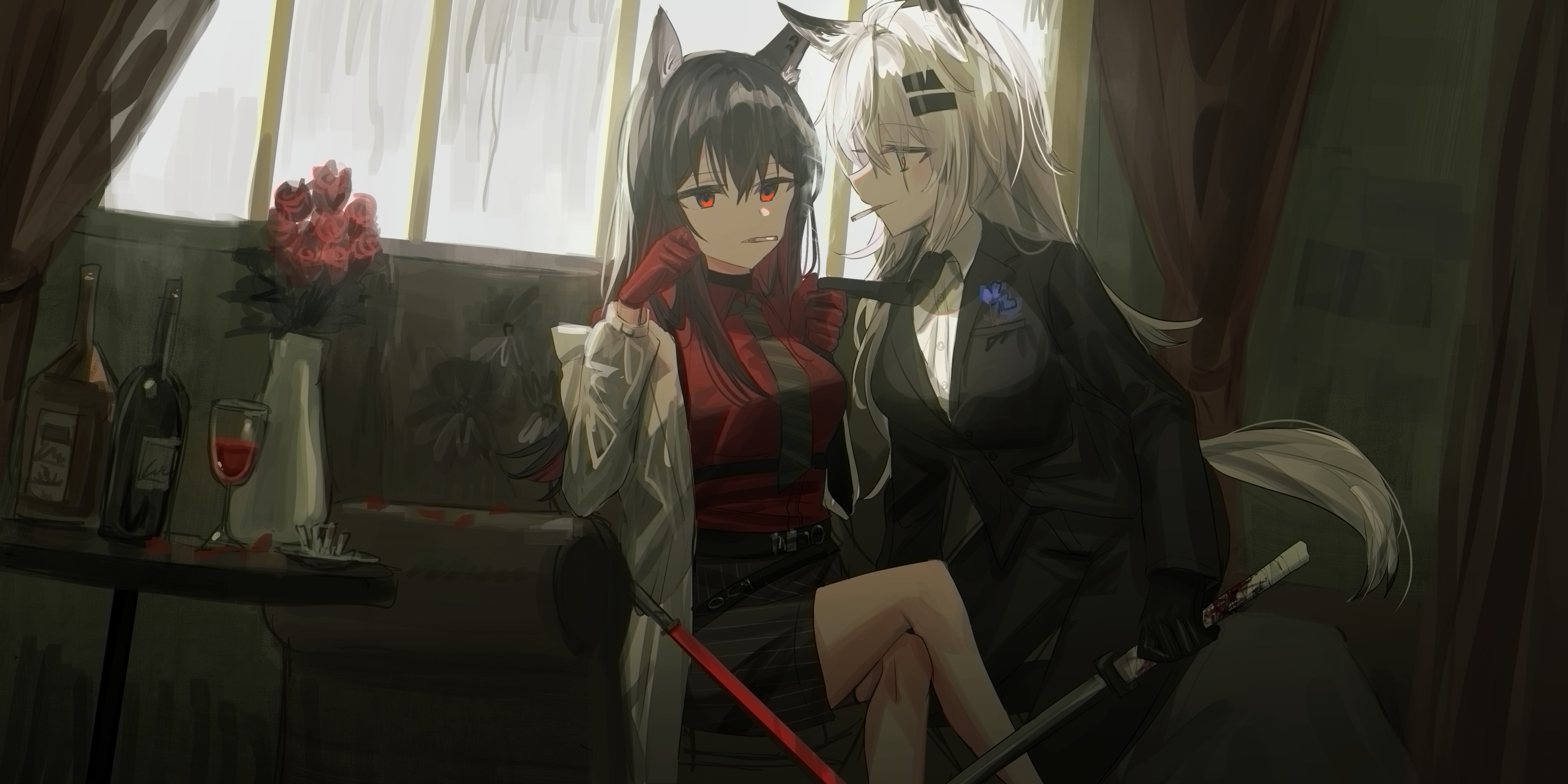 Texas and Lappland from Arknights fan art HD Wallpaper