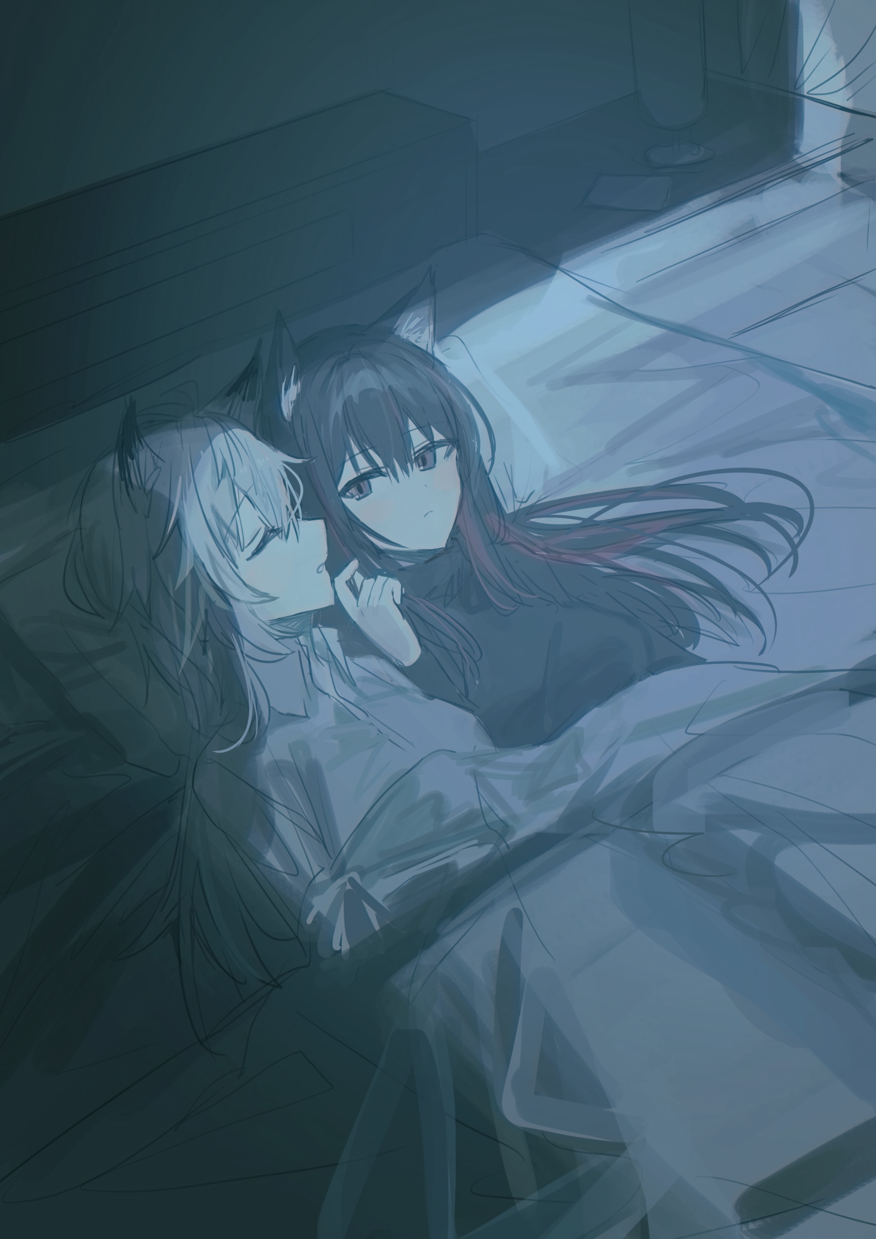 Lappland and Texas from Arknights in bed HD Phone Wallpaper