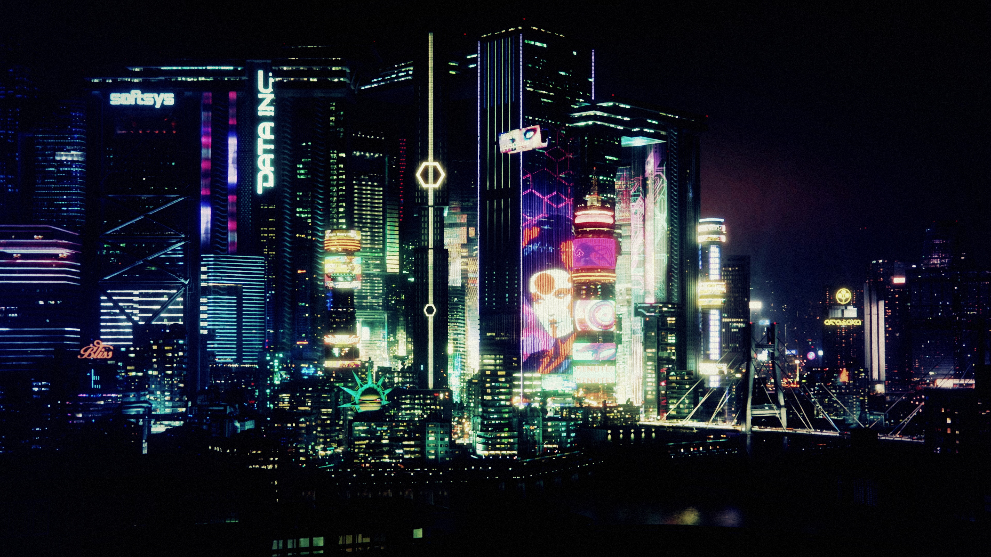 4K Cyberpunk Cityscape at Night HD Wallpaper