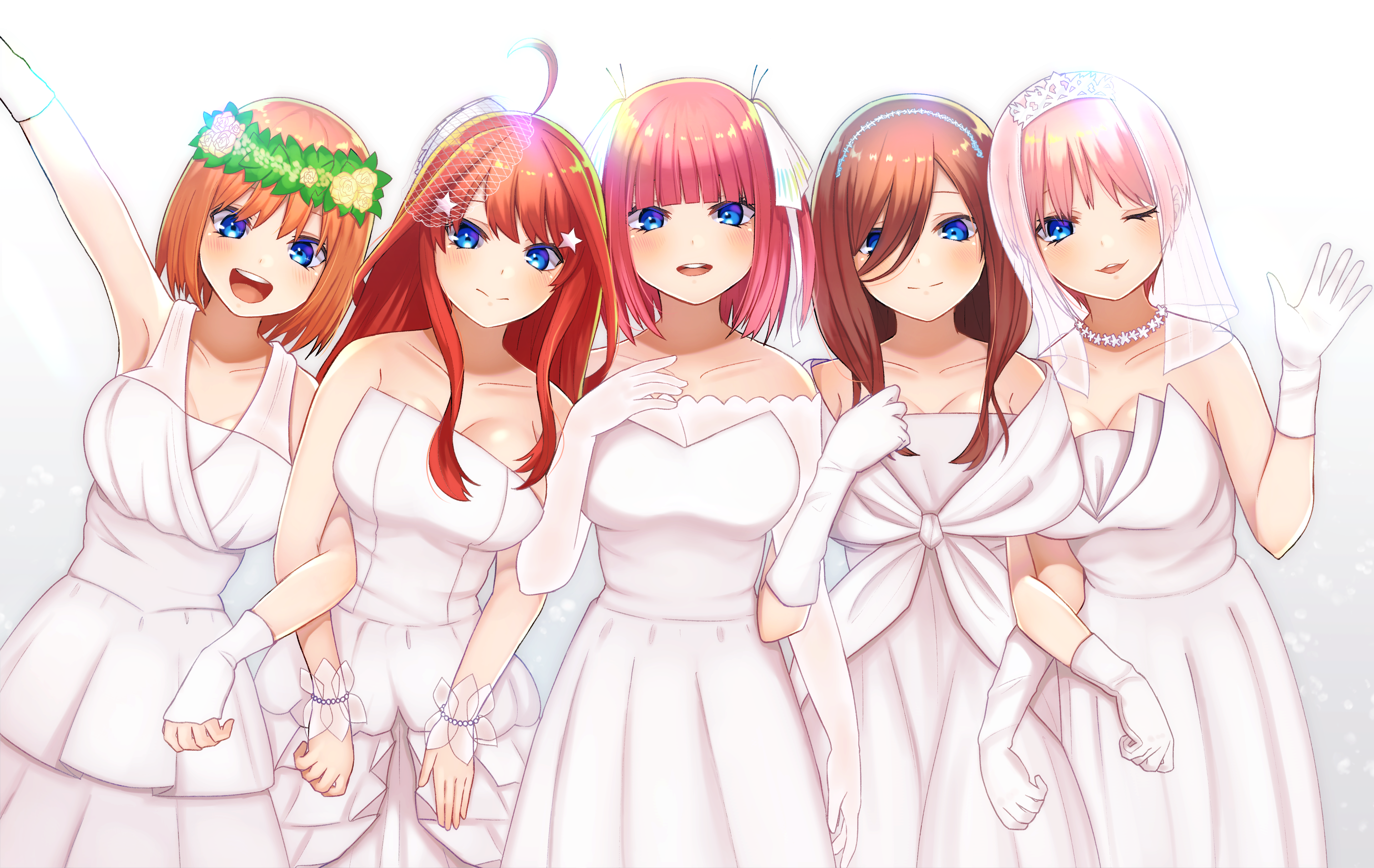 The Nakano Quintuplets in Wedding Dresses HD Wallpaper