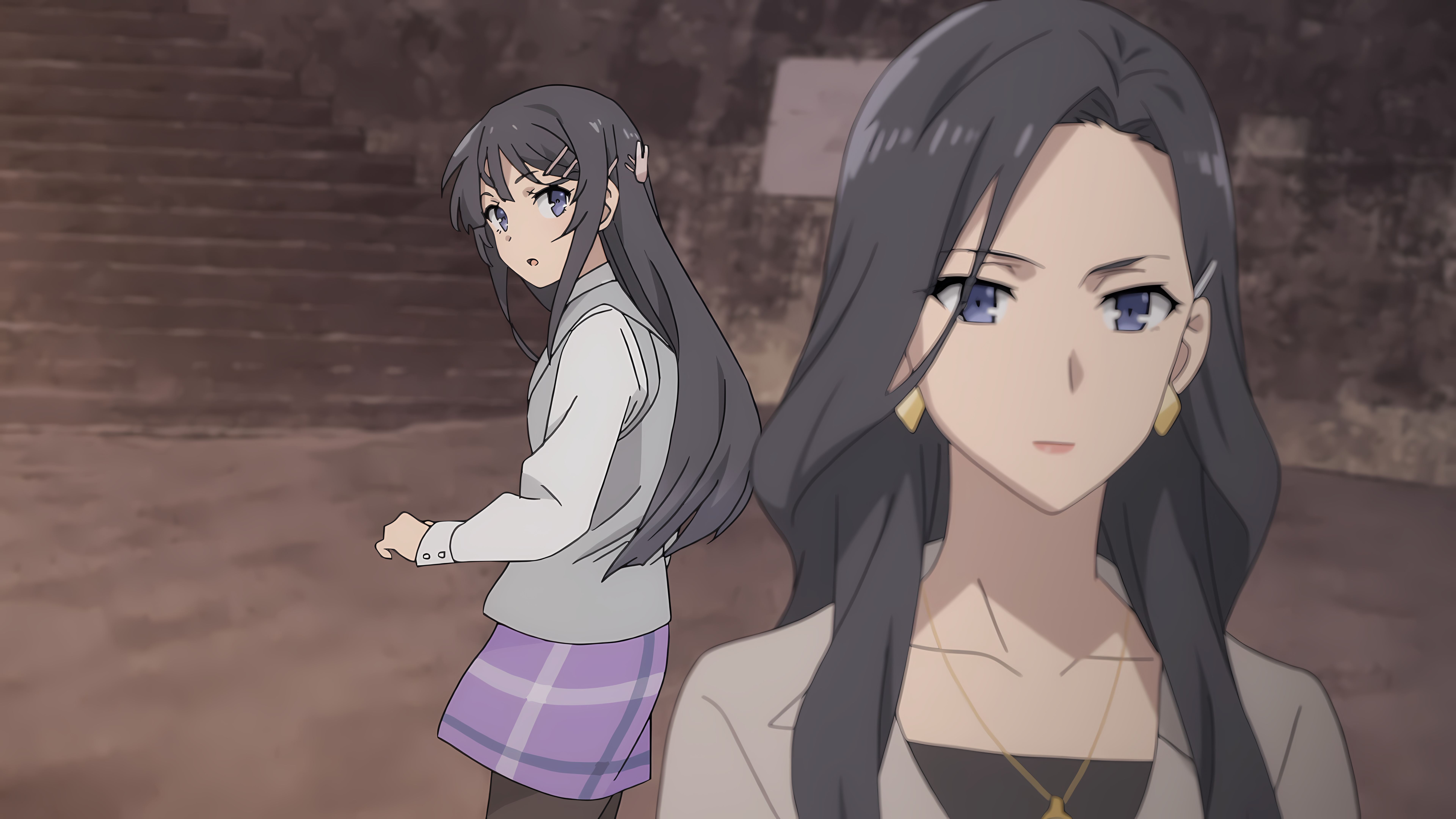 Sakurajima Mai and Woman in Anime Screenshot HD Wallpaper