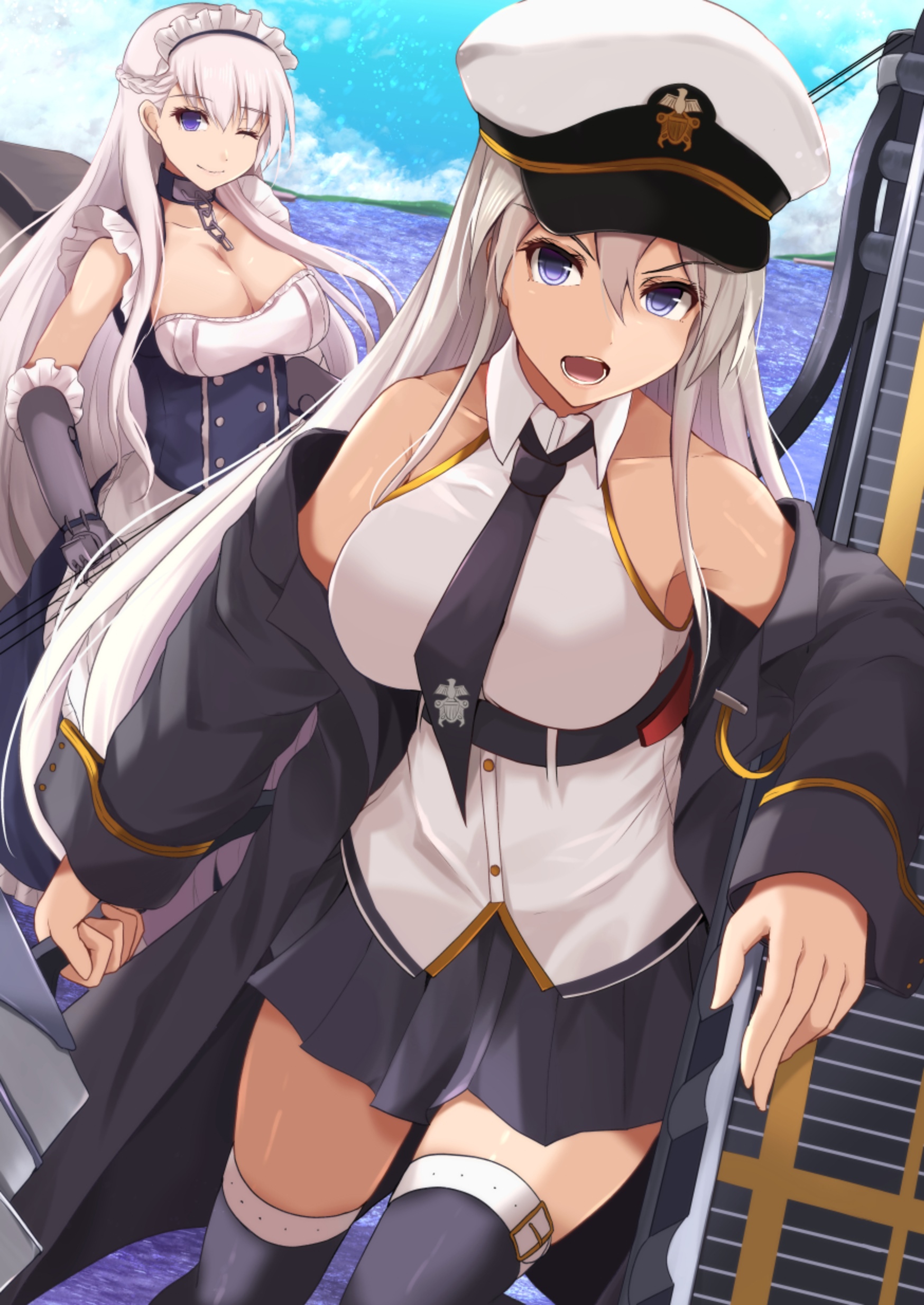 Azur Lane: Enterprise and Belfast on a ship HD Phone Wallpaper