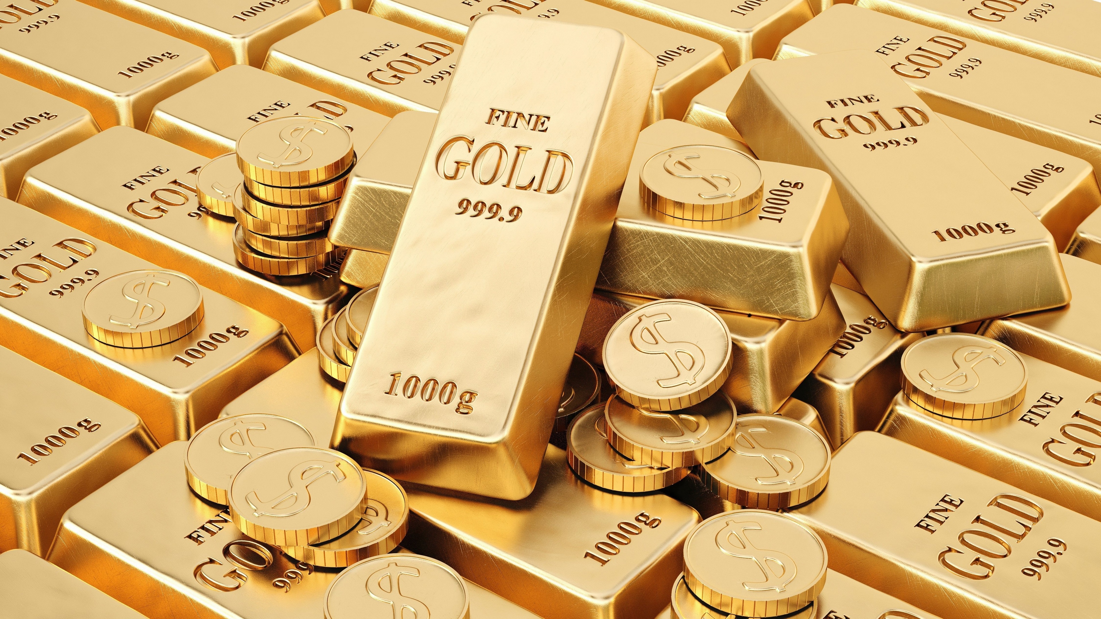 4K Gold Bars and Coins HD Wallpaper