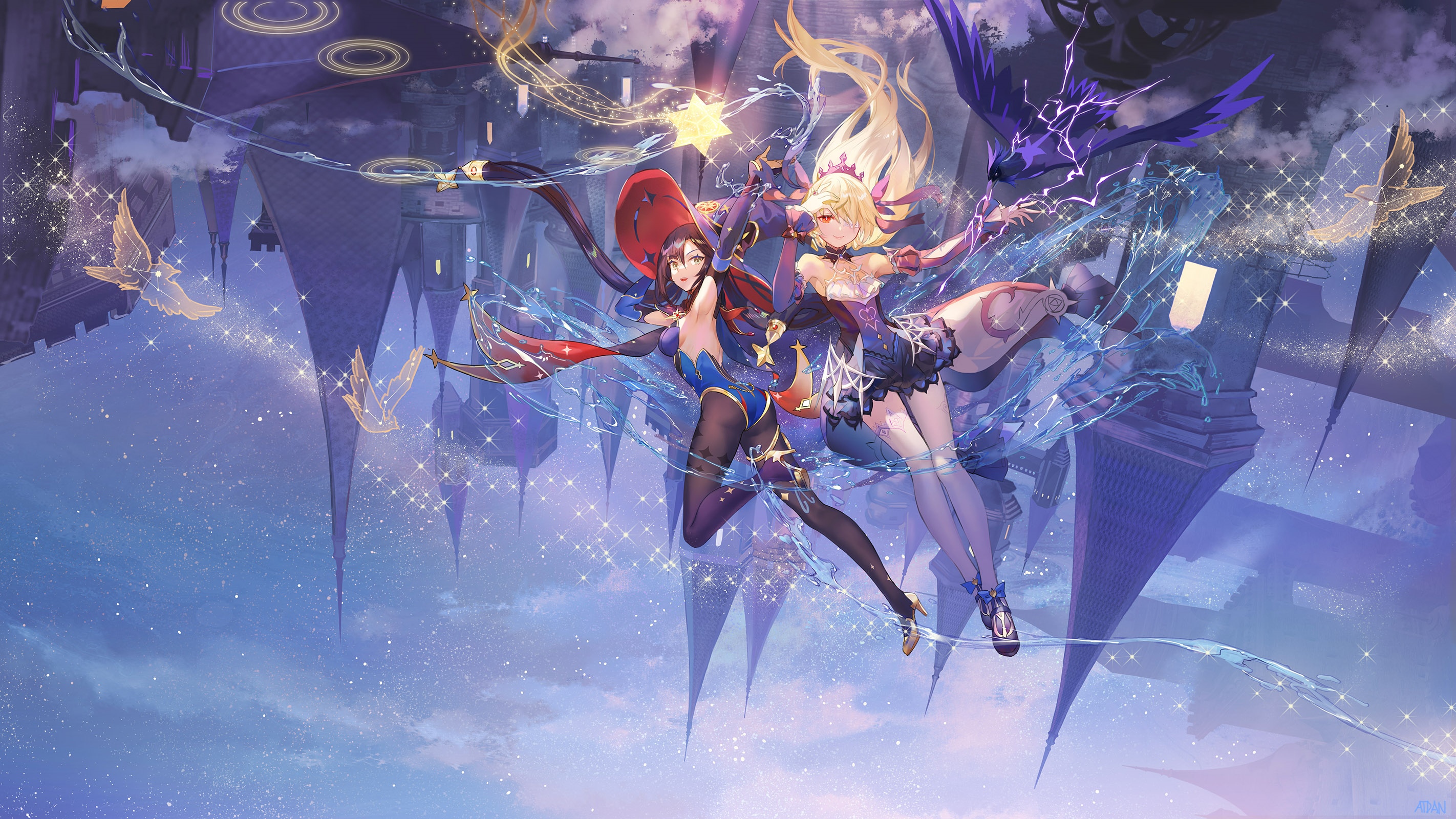 Mona and Fischl from Genshin Impact HD Wallpaper