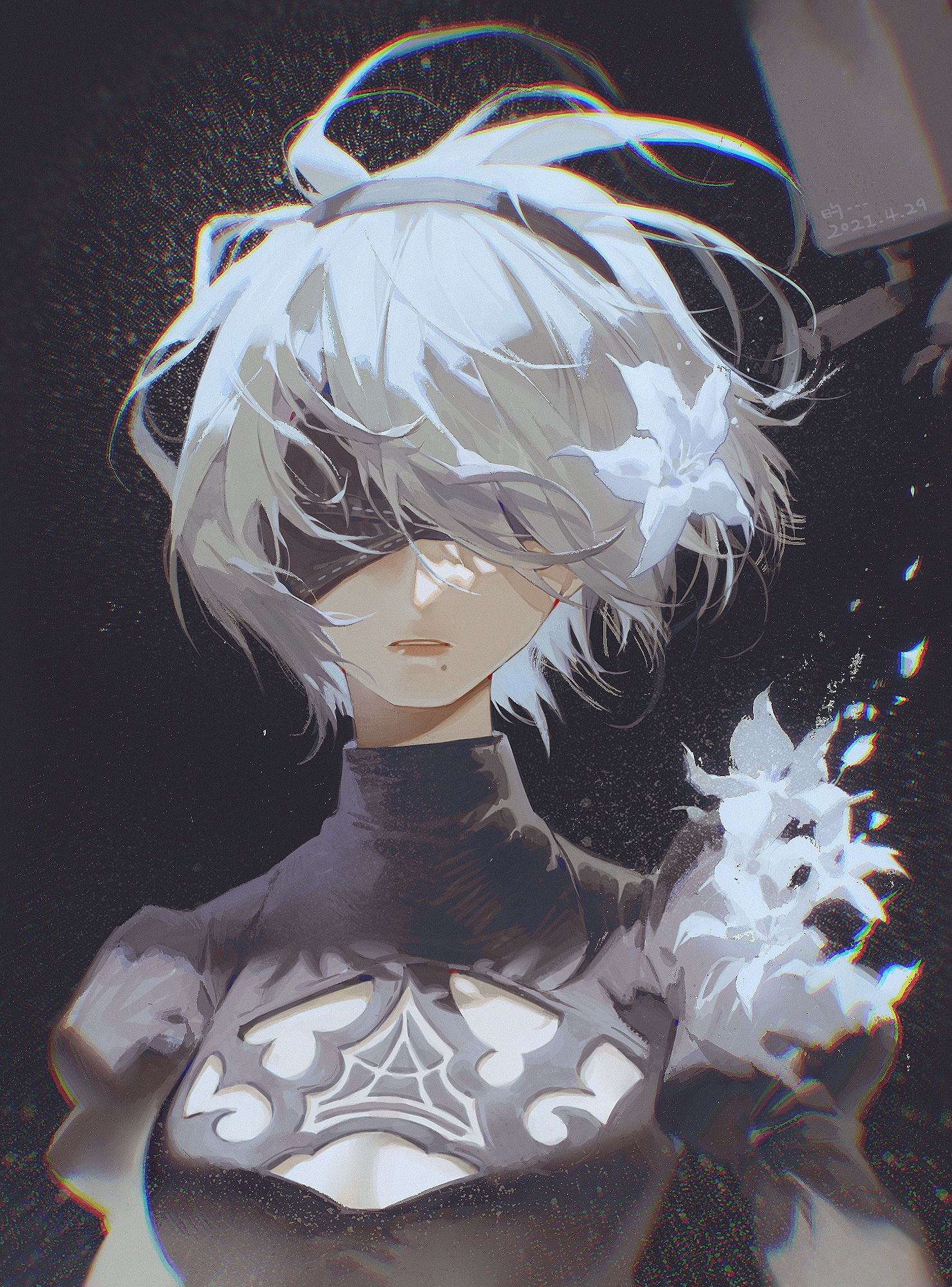 2B from Nier: Automata with white hair and blindfold HD Phone Wallpaper